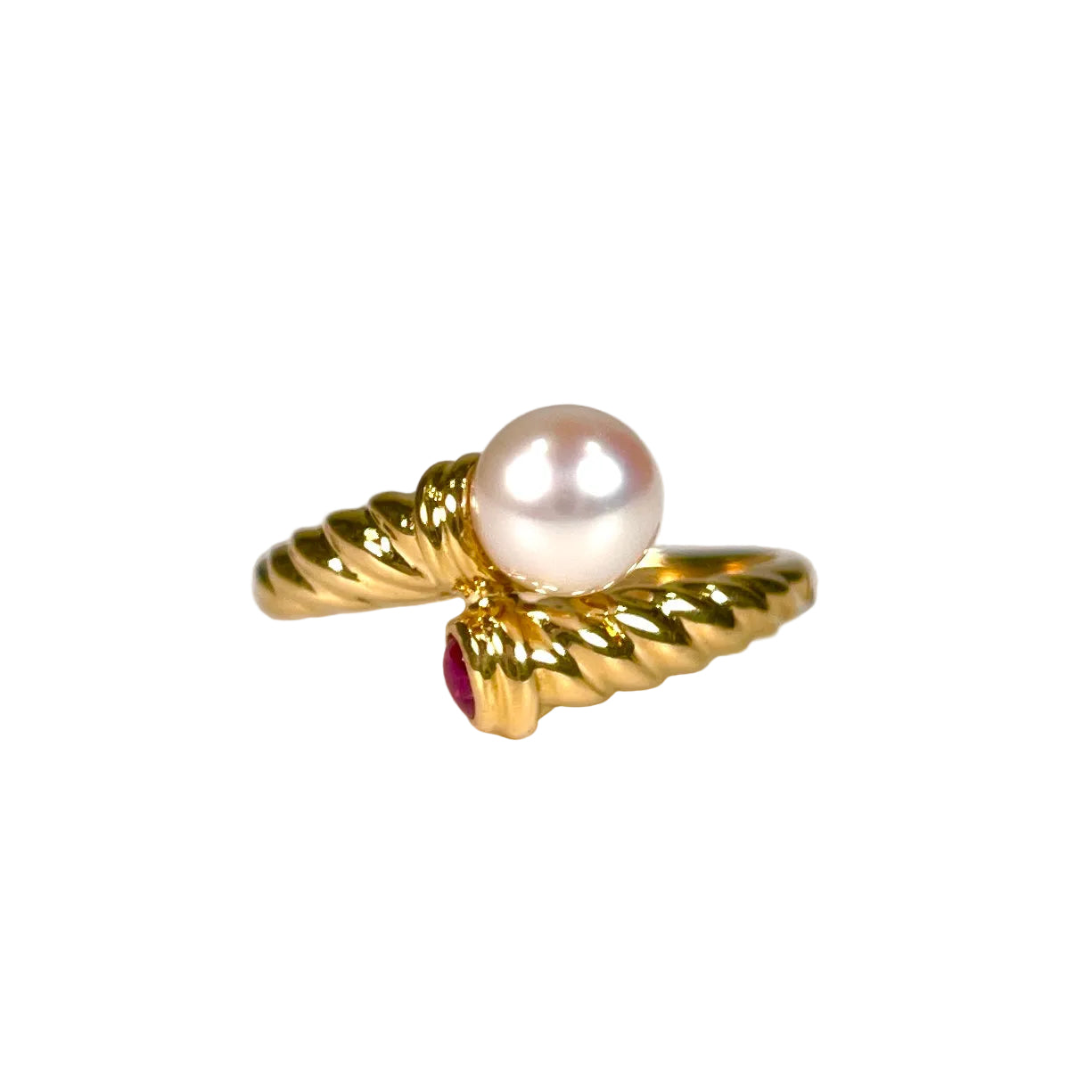 2602 K18YG Ring pearl 6mm/ruby 3.2g#12