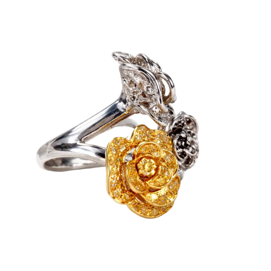 2605 secondhand K18WG flower ring D0.40/ Yellow D0.45ct 14.0g #13