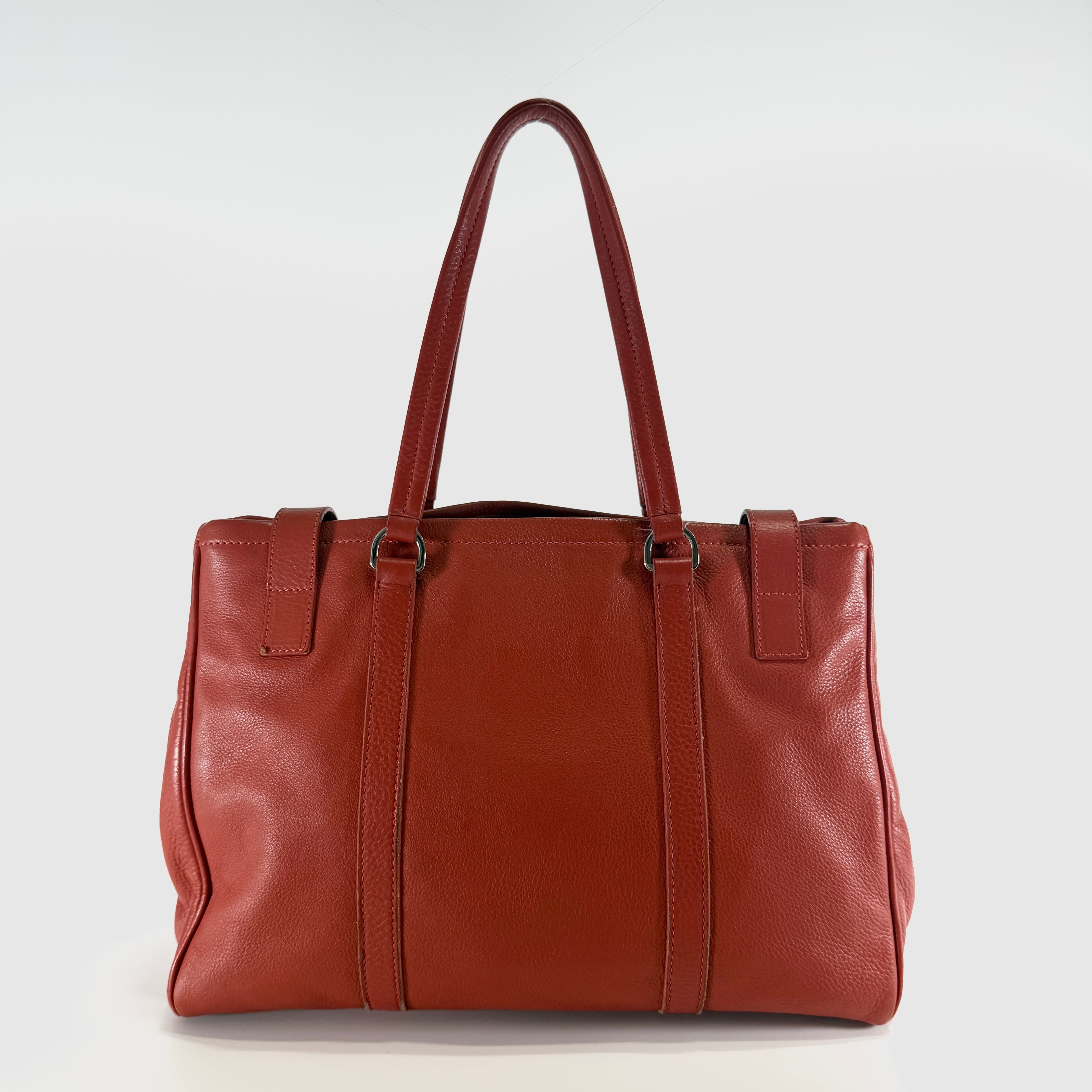 2607 secondhand PRADA leather Tote Bag orange