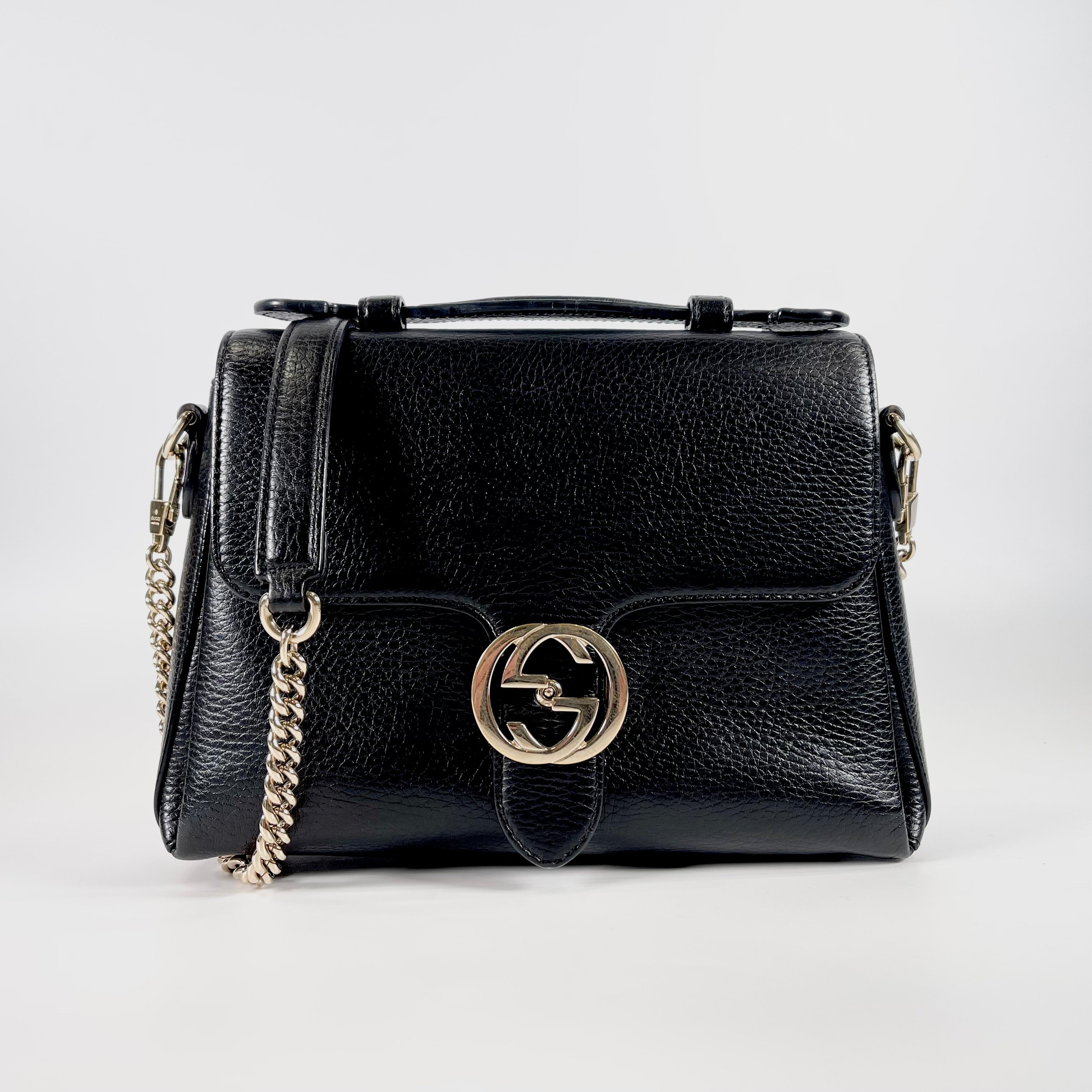 2603 secondhand GUCCI Interlocking G leather 2WAY hand bag black 510302 Outlet