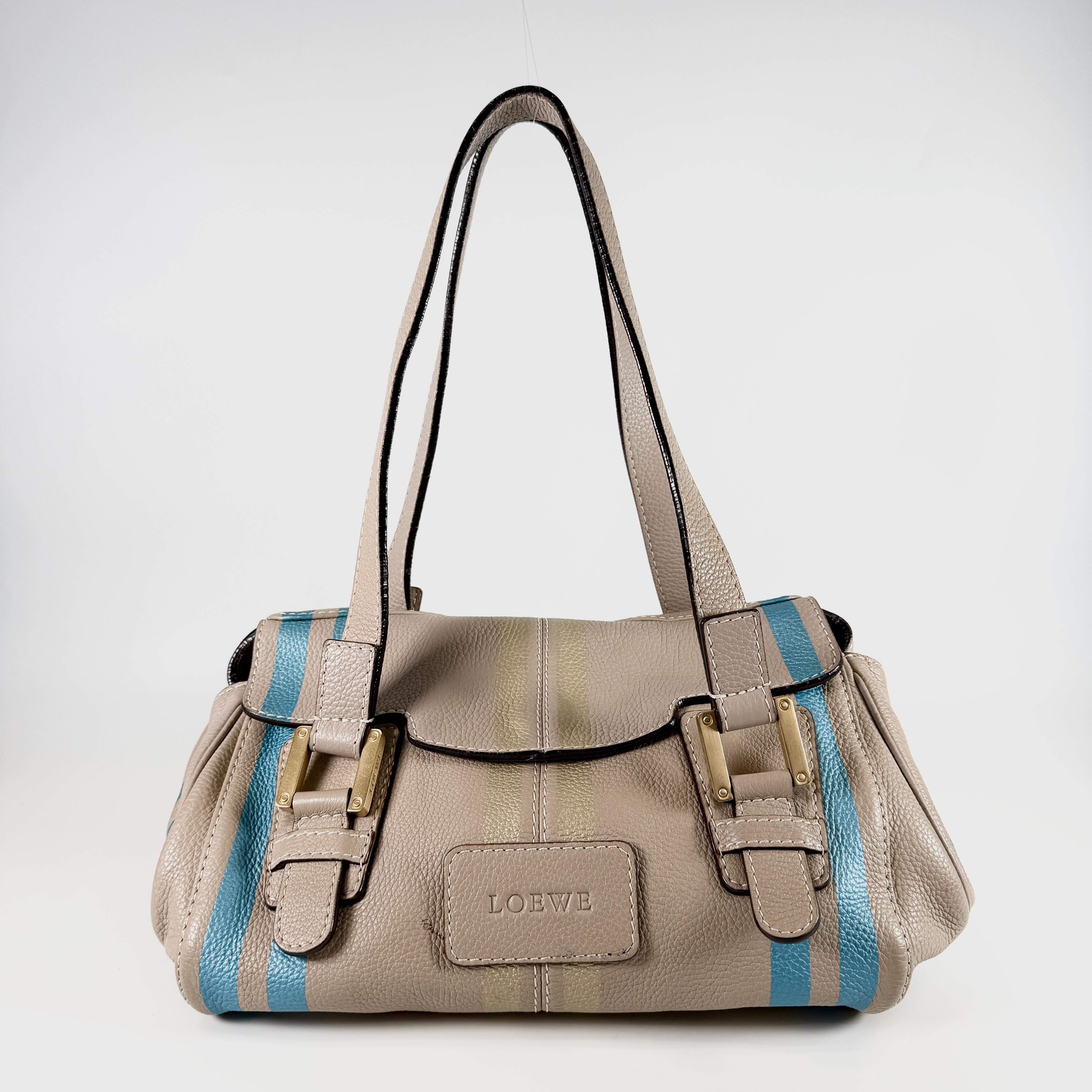 2606 secondhand LOEWE load bag leather Shoulder bag beige × blue