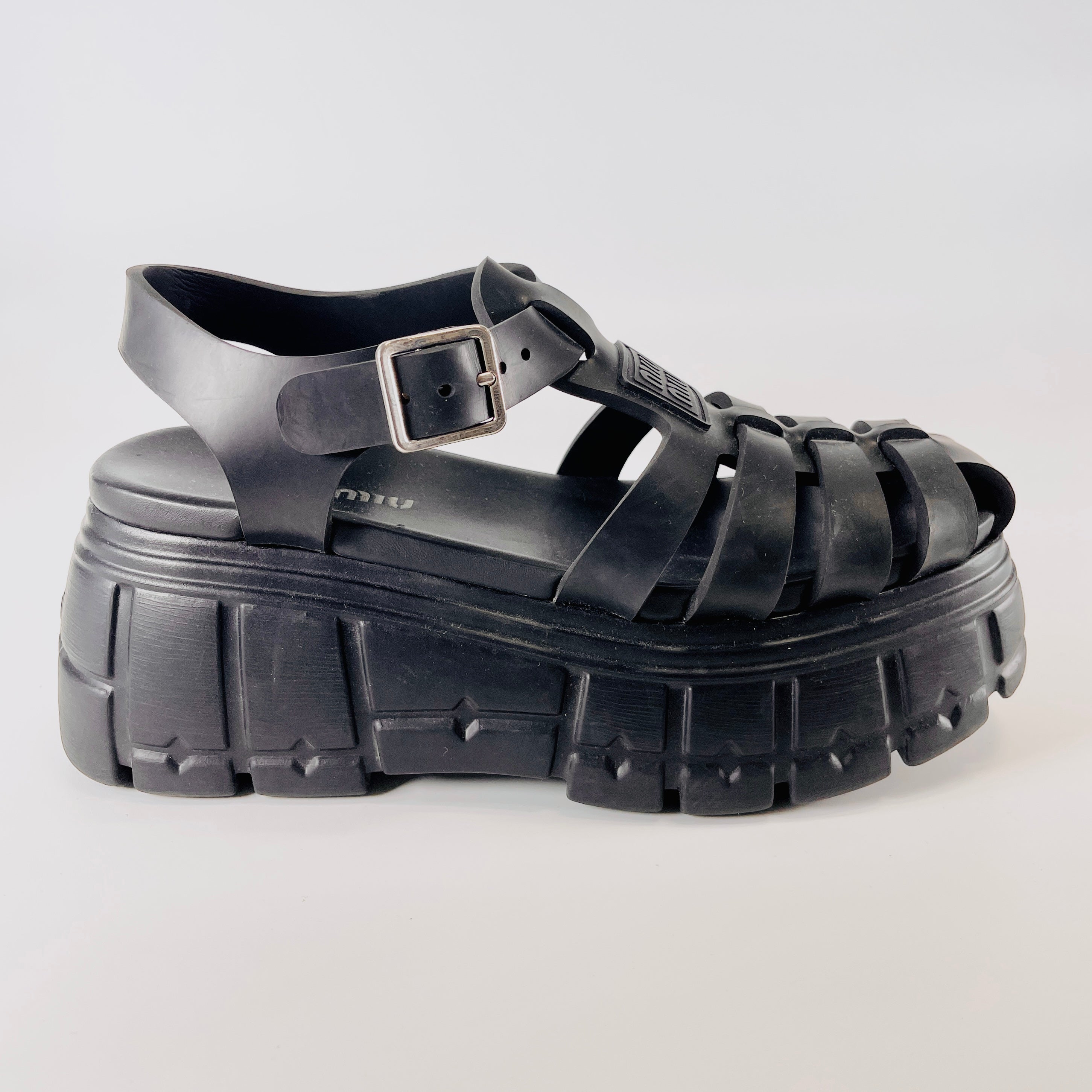 2606 secondhand MIUMIU EVA rubber Sandals 38 Women's black logo Platform