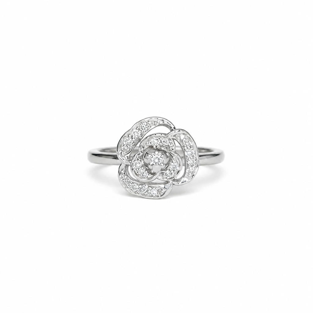 2605 secondhand K18WG Rose ring D0.13ct 2.5g #13