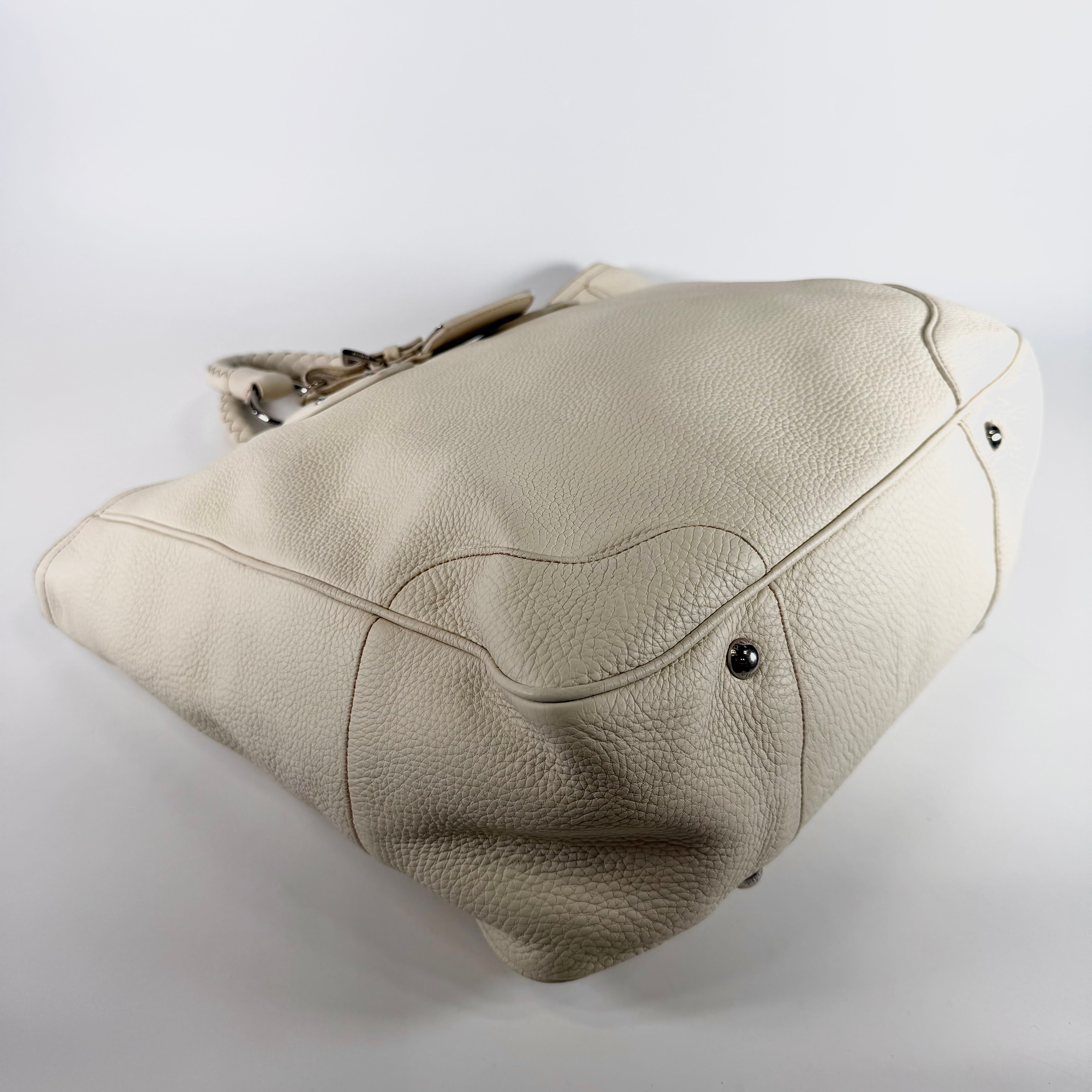 2608 secondhand PRADA Tote Bag leather ivory shoulder strap / Name tag B