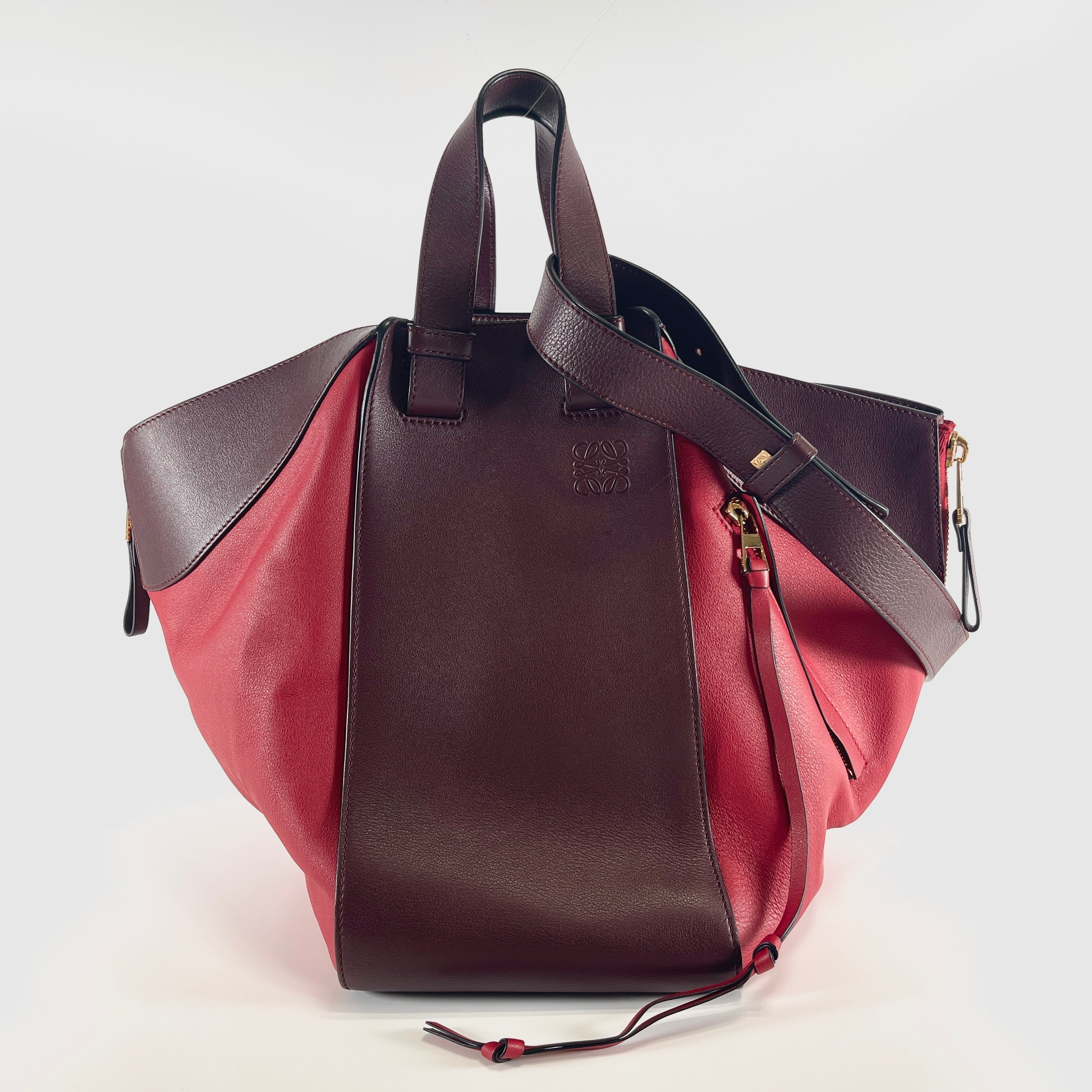 2606 secondhand LOEWE hammock Large leather 2WAY hand bag Bordeaux × Red