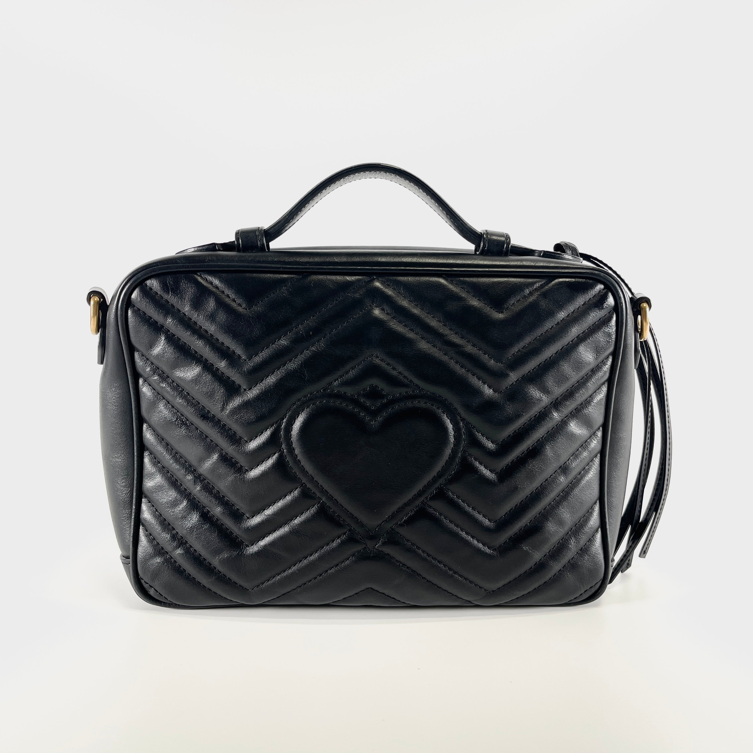 2606 secondhand GUCCI GG Marmont leather 2WAY hand bag black 498100