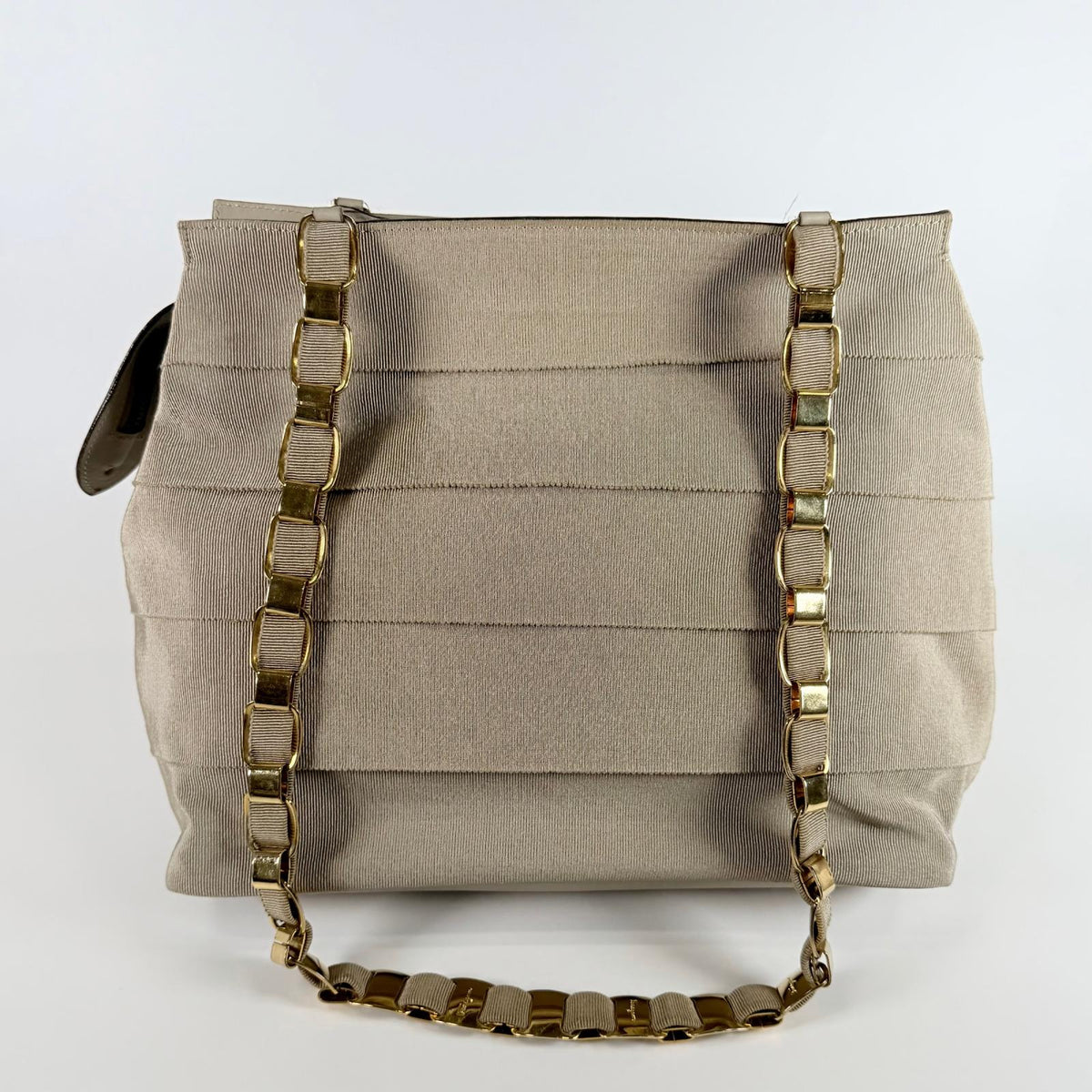 Used Tote Bag Tiered Grosgrain Chain Tote