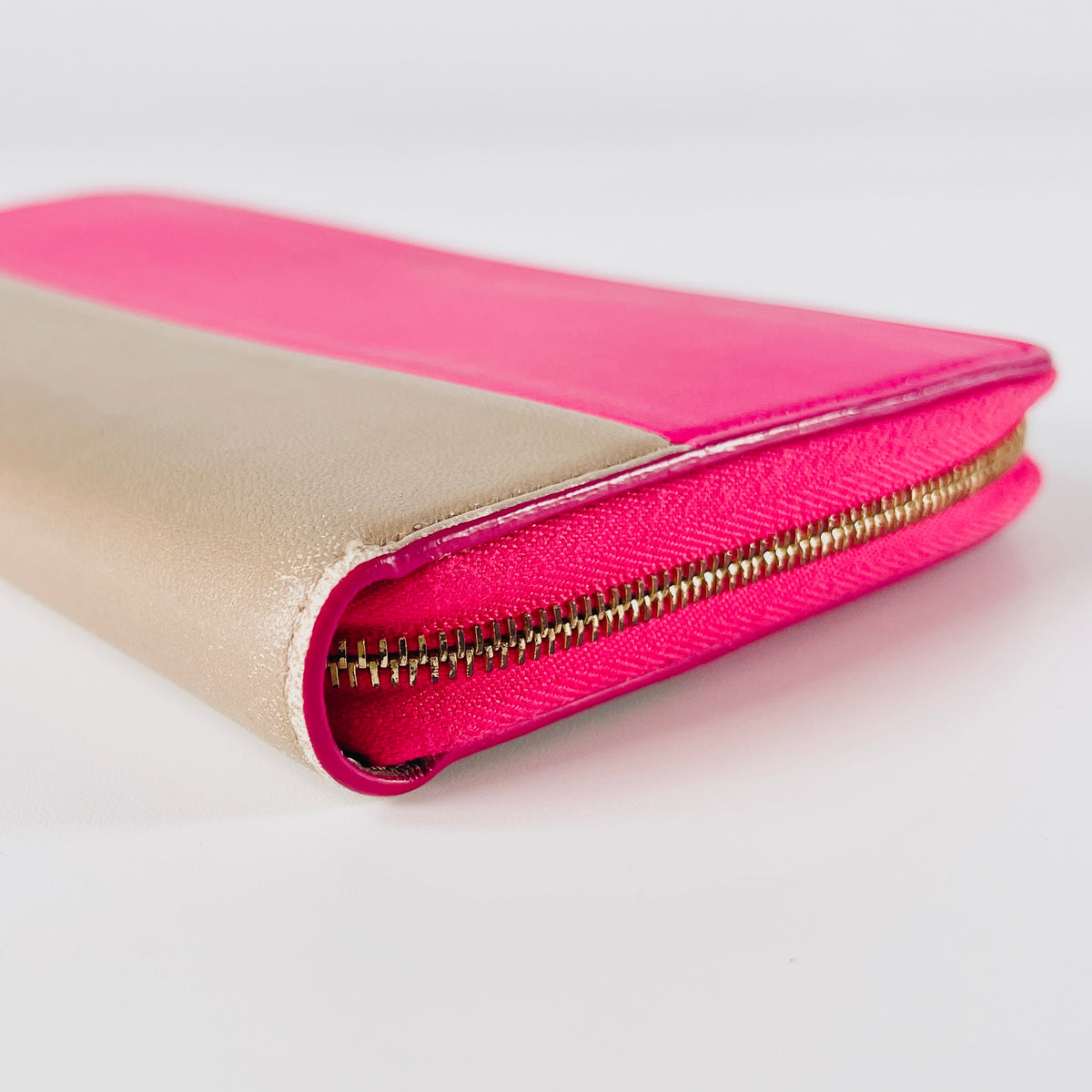 2605 secondhand CELINE leather Long Wallet pink Greige