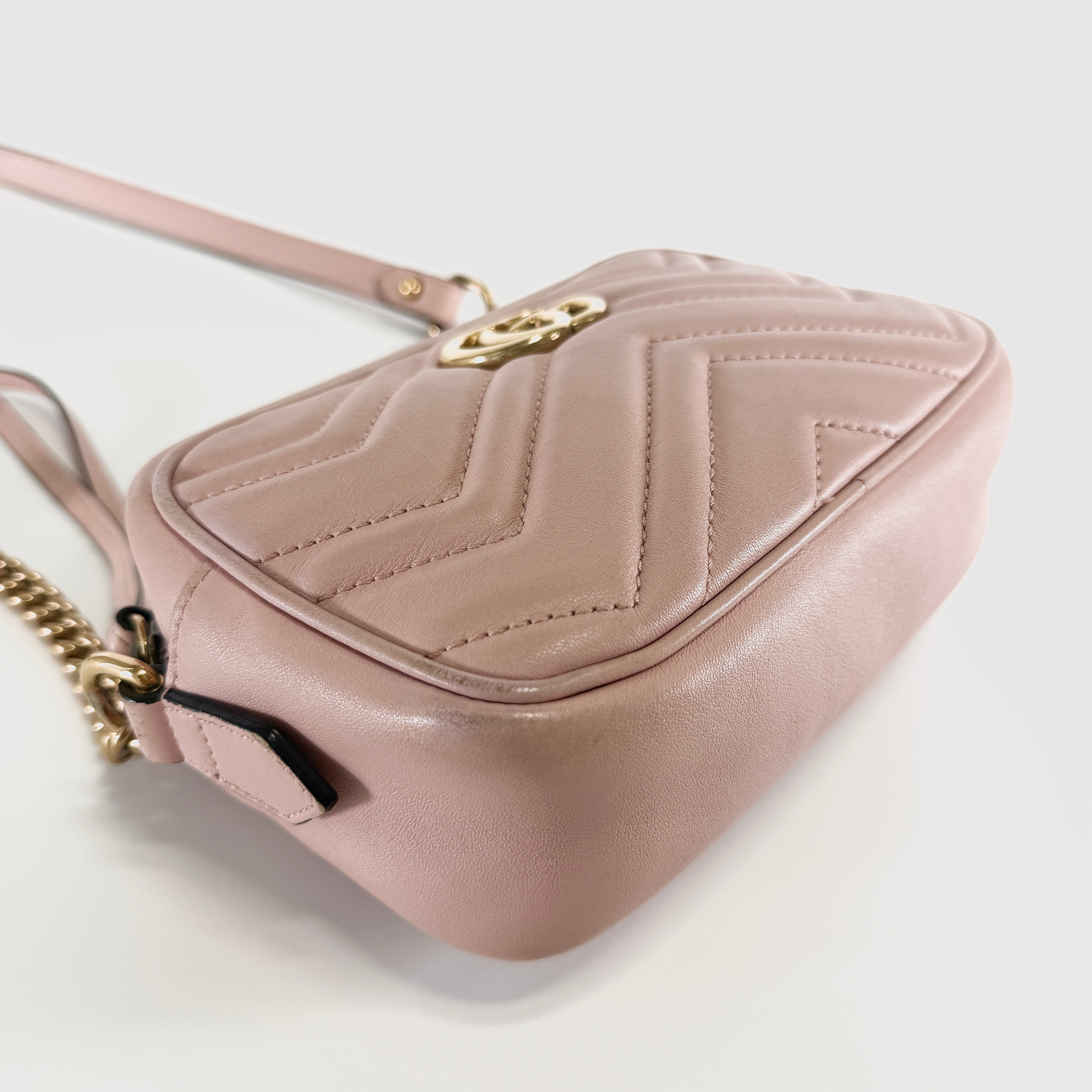 2607 secondhand GUCCI GG Marmont leather Chain Shoulder Bag pink 448065