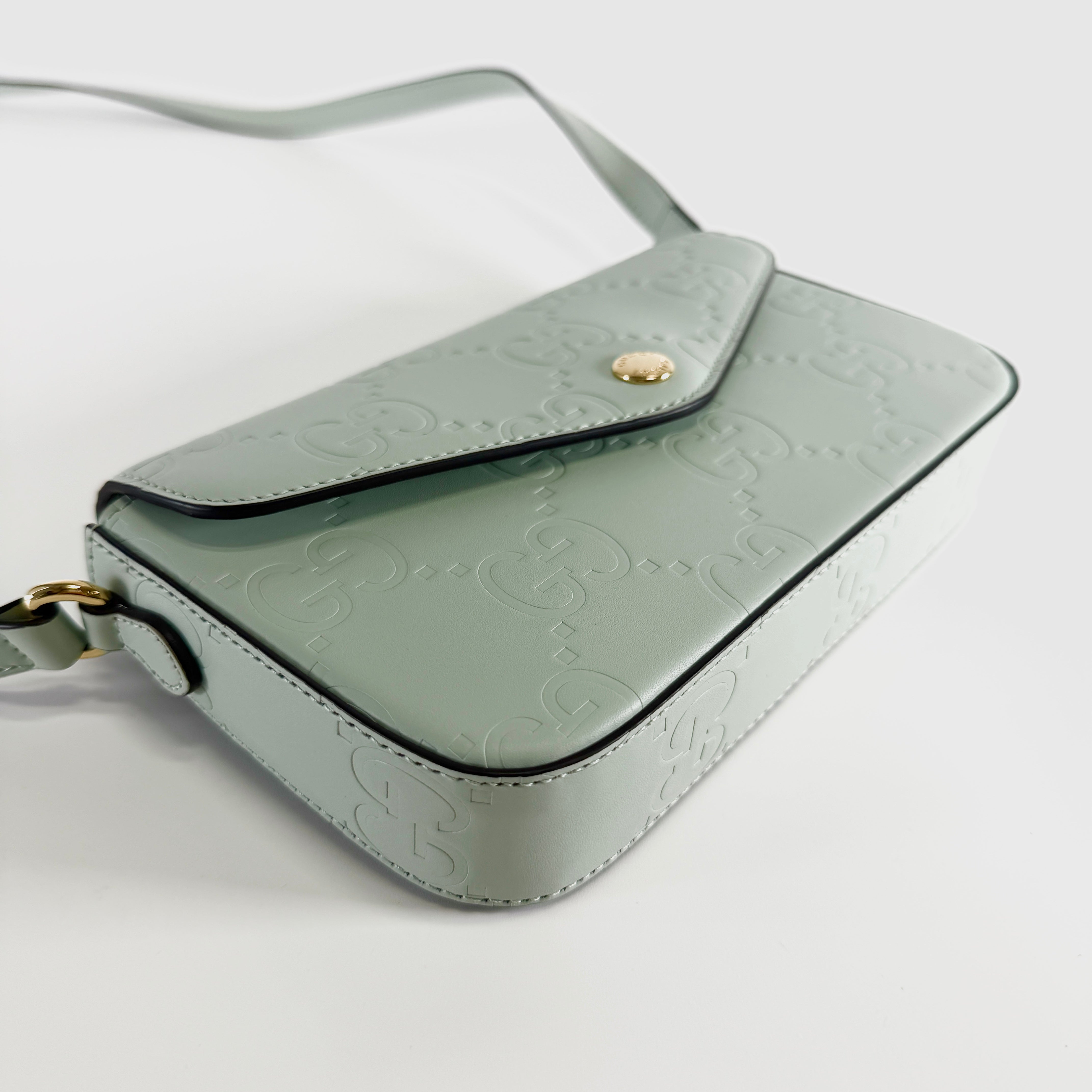 2607 secondhand GUCCI GG supermarket mini leather Shoulder bag green 772794