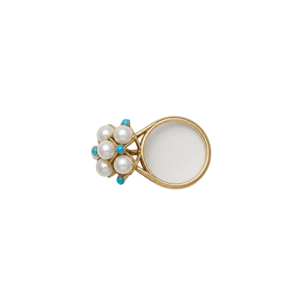 2607 secondhand ring K18YG 9 Pearl () 5mm Turquoise Total 3.8g