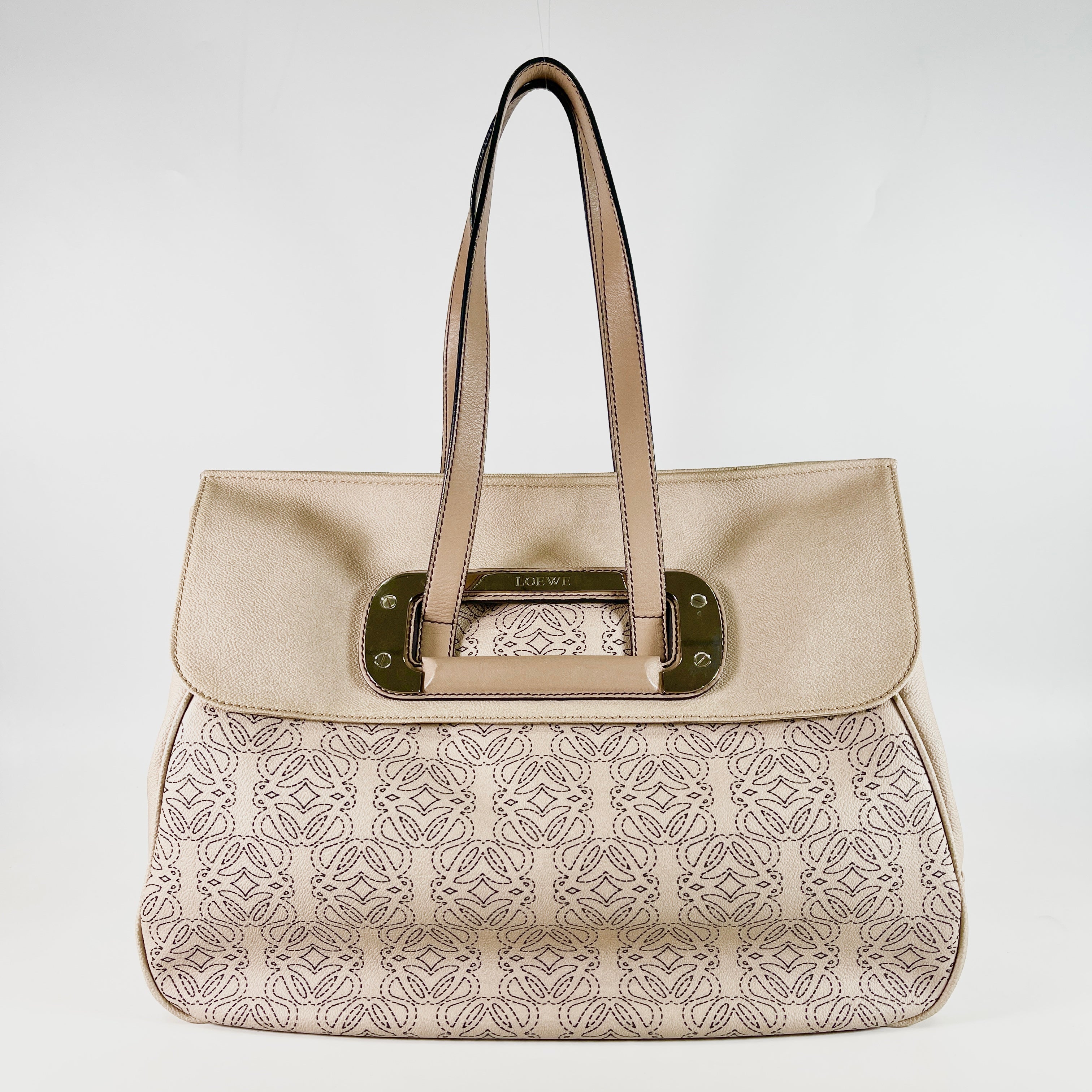 2604 secondhand LOEWE anagram PVCx leather Tote Bag beige