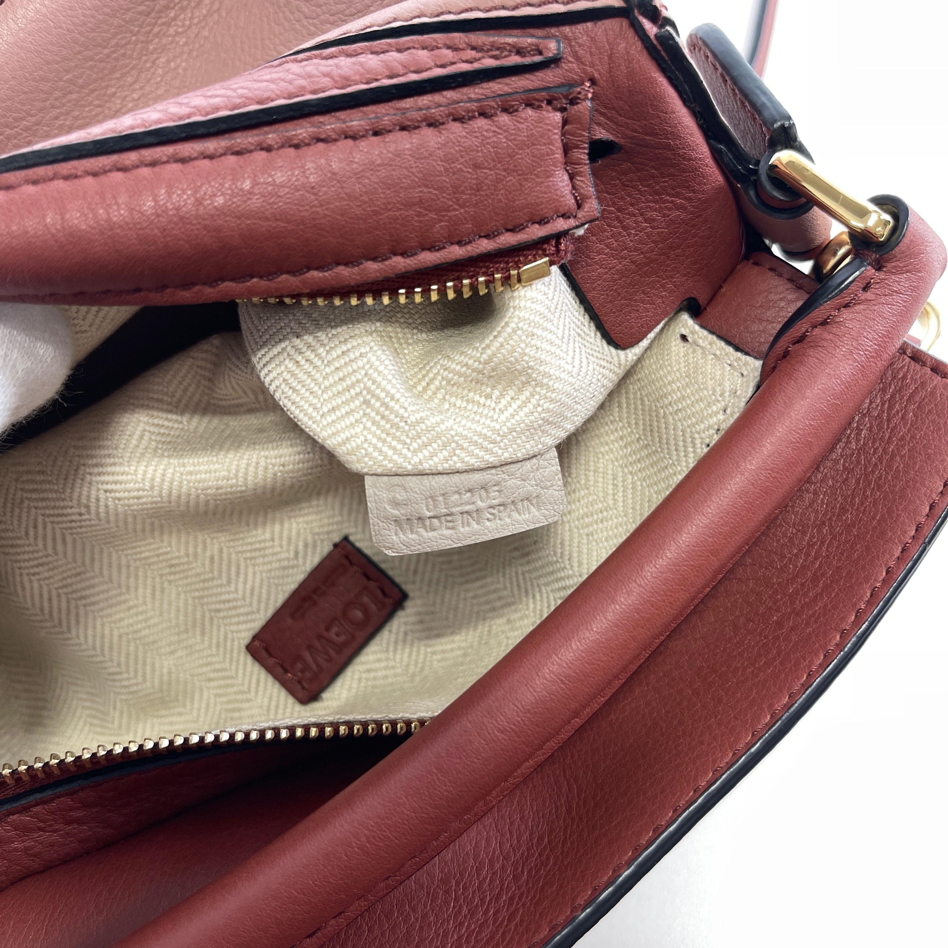 2605 secondhand LOEWE mini Puzzle bag leather 2WAY hand bag Brown × purple