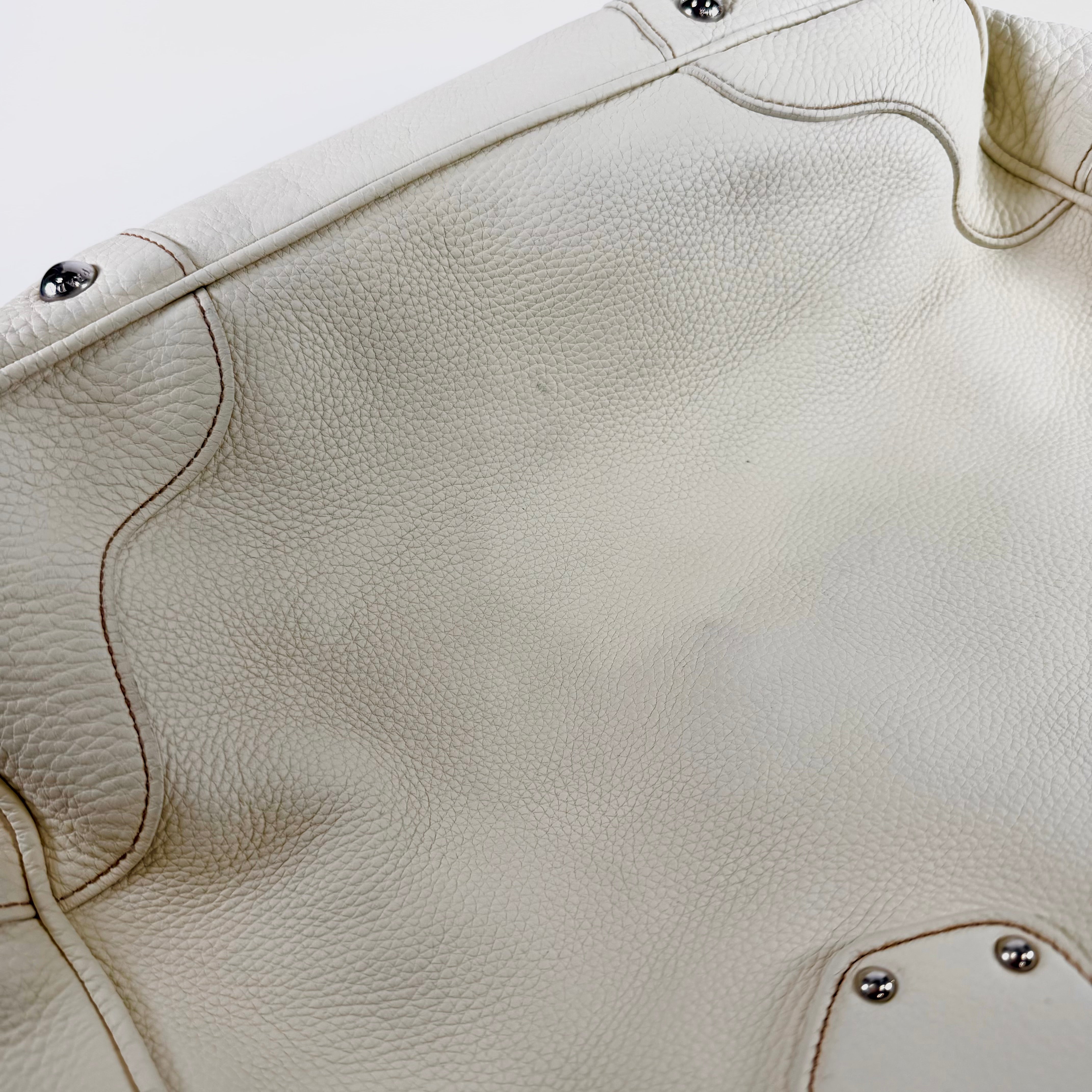 2608 secondhand PRADA Tote Bag leather ivory shoulder strap / Name tag B