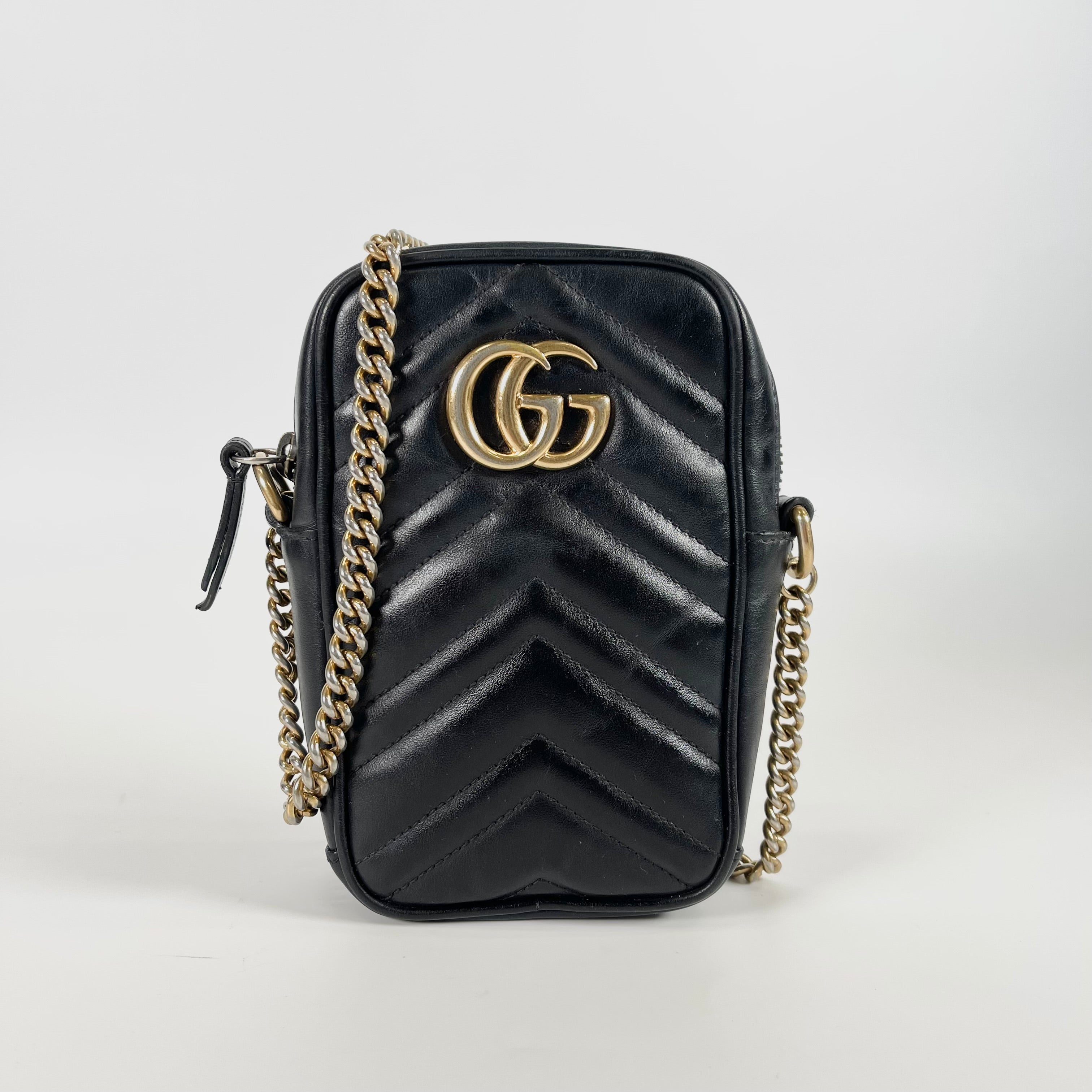 2602 secondhand GUCCI GG Marmont leather Chain Shoulder Bag black 598597