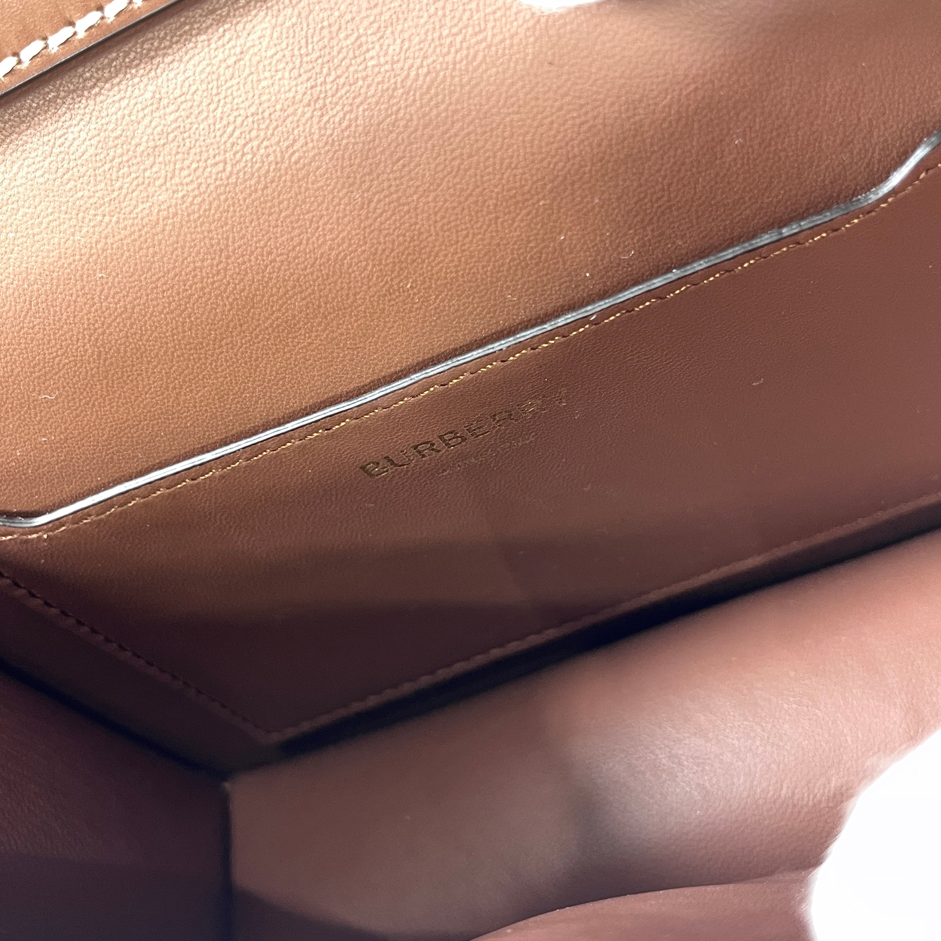 BURBERRY Small Two-Tone Canvas and Leather TB Bag