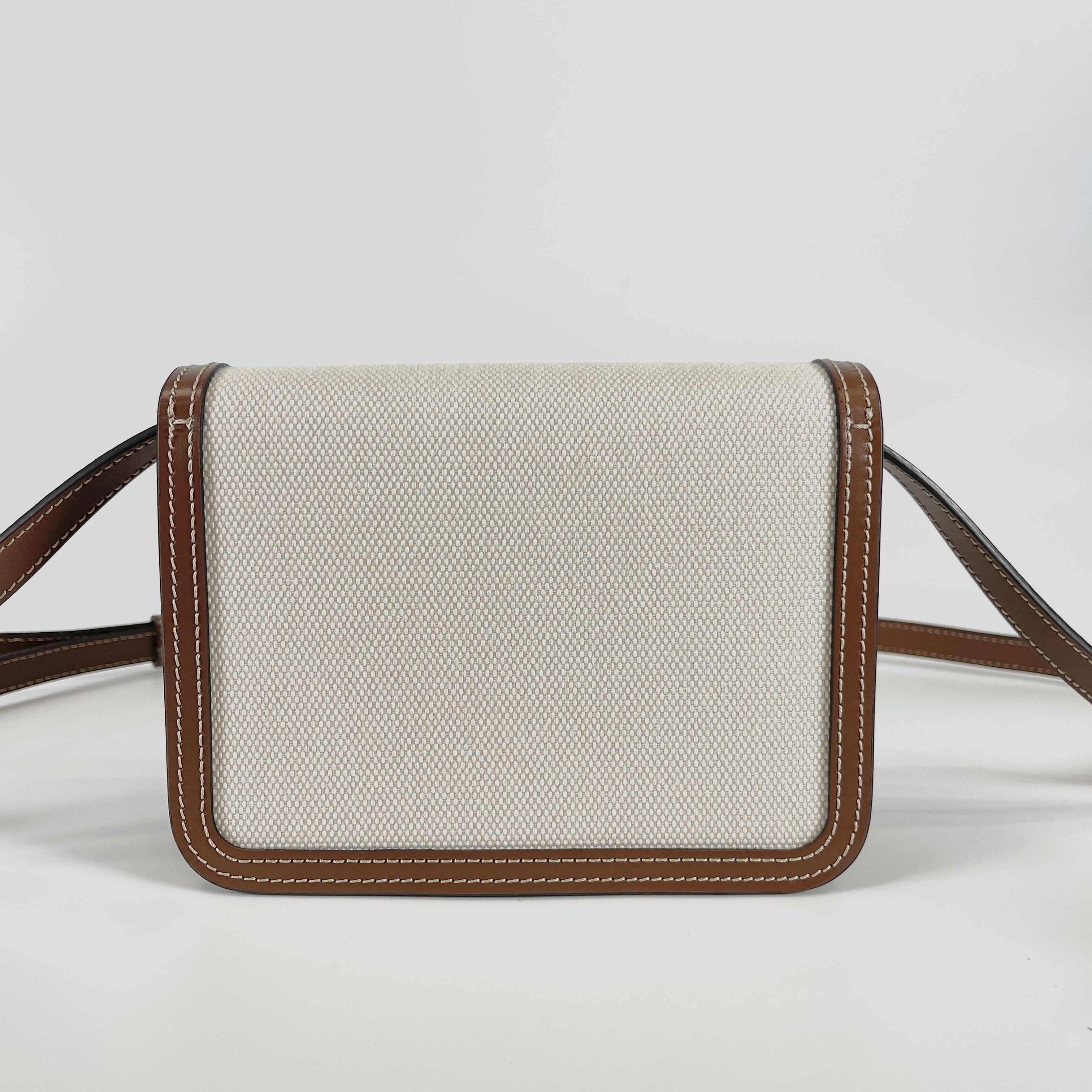 BURBERRY Small Two-Tone Canvas and Leather TB Bag