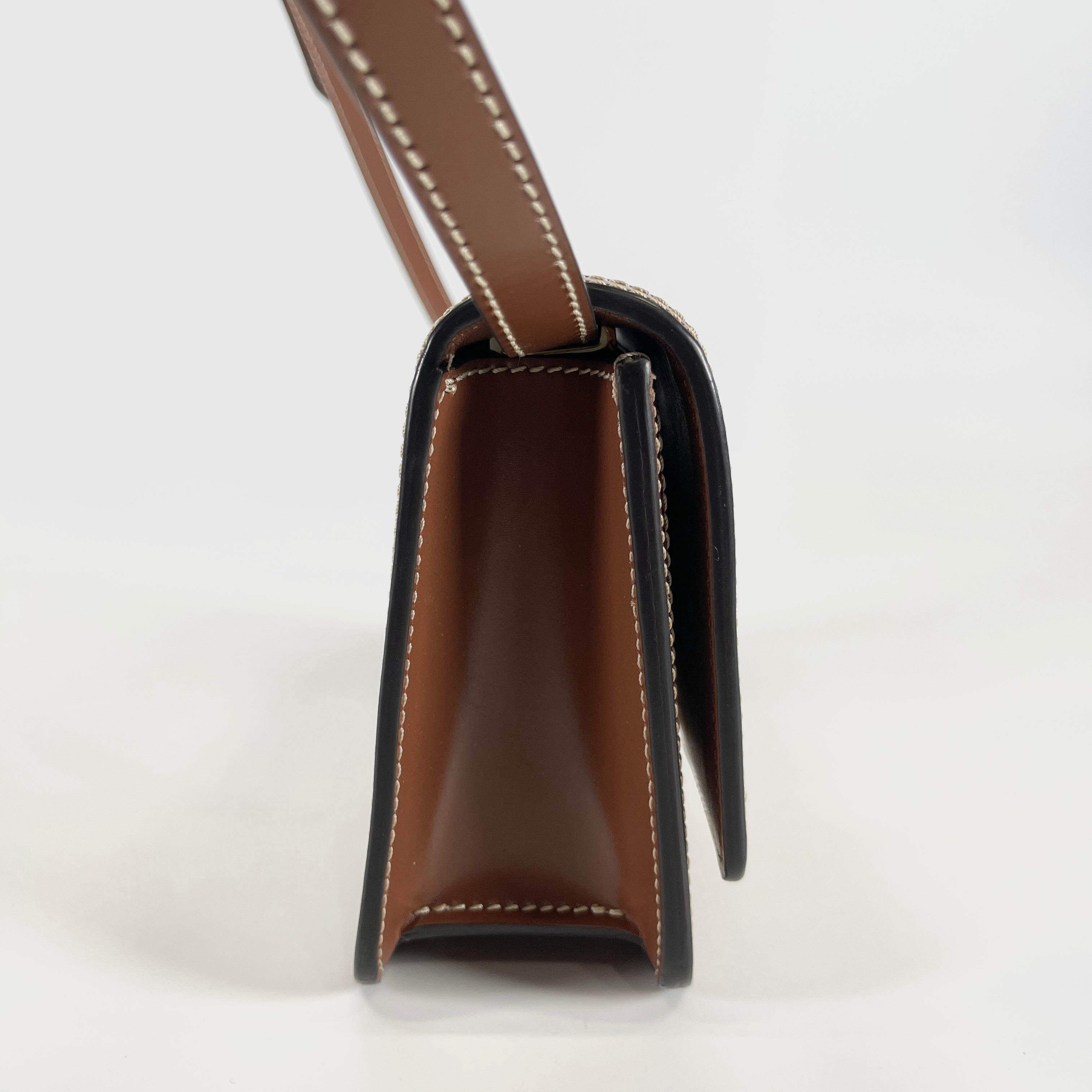 BURBERRY Small Two-Tone Canvas and Leather TB Bag