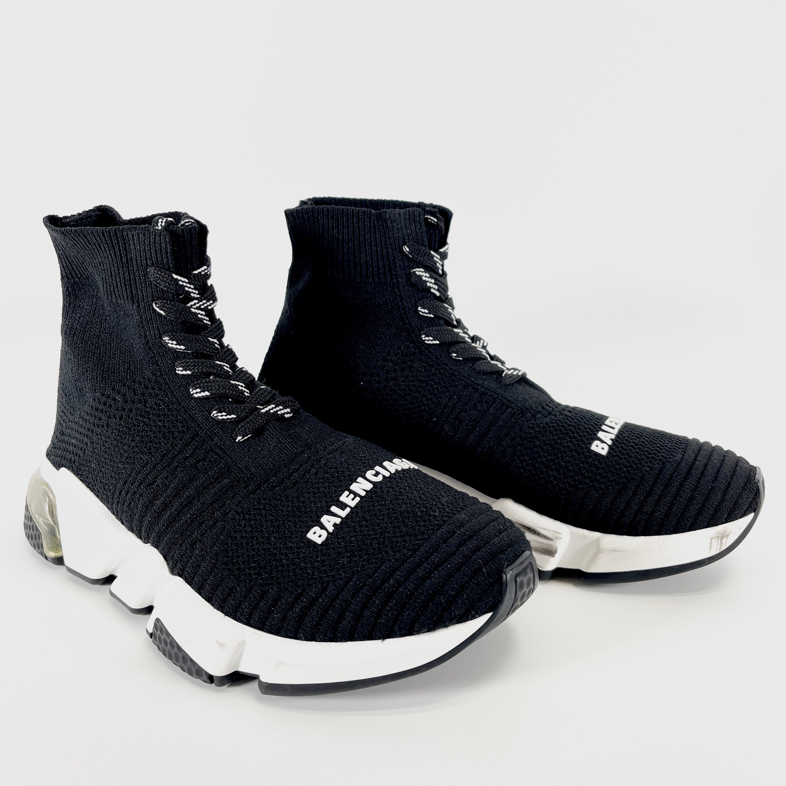 2602 secondhand BALENCIAGA knit sneakers Women's black race up (23cm)