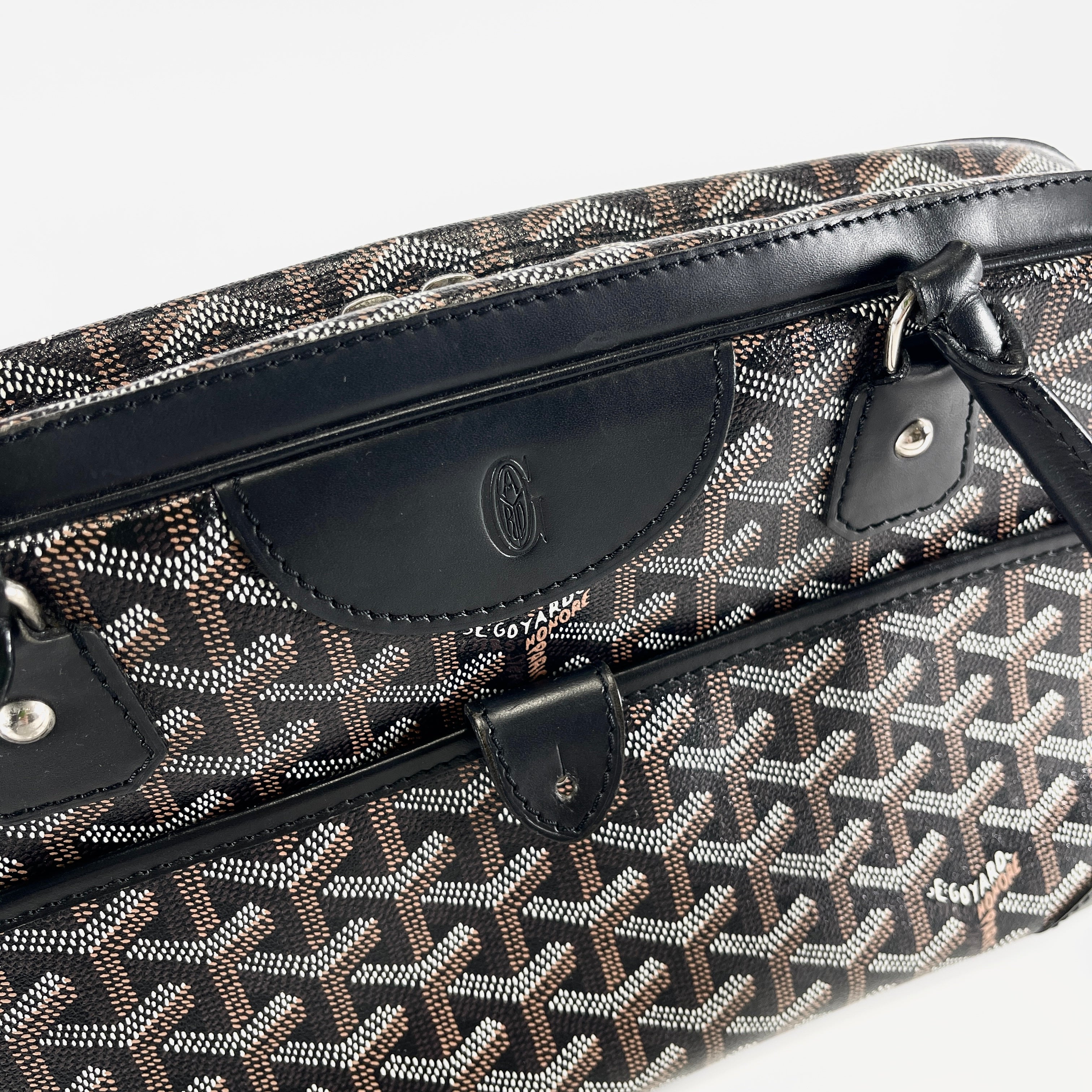 GOYARD Vendome Mini Black Goyardine Chevron Boston Bag