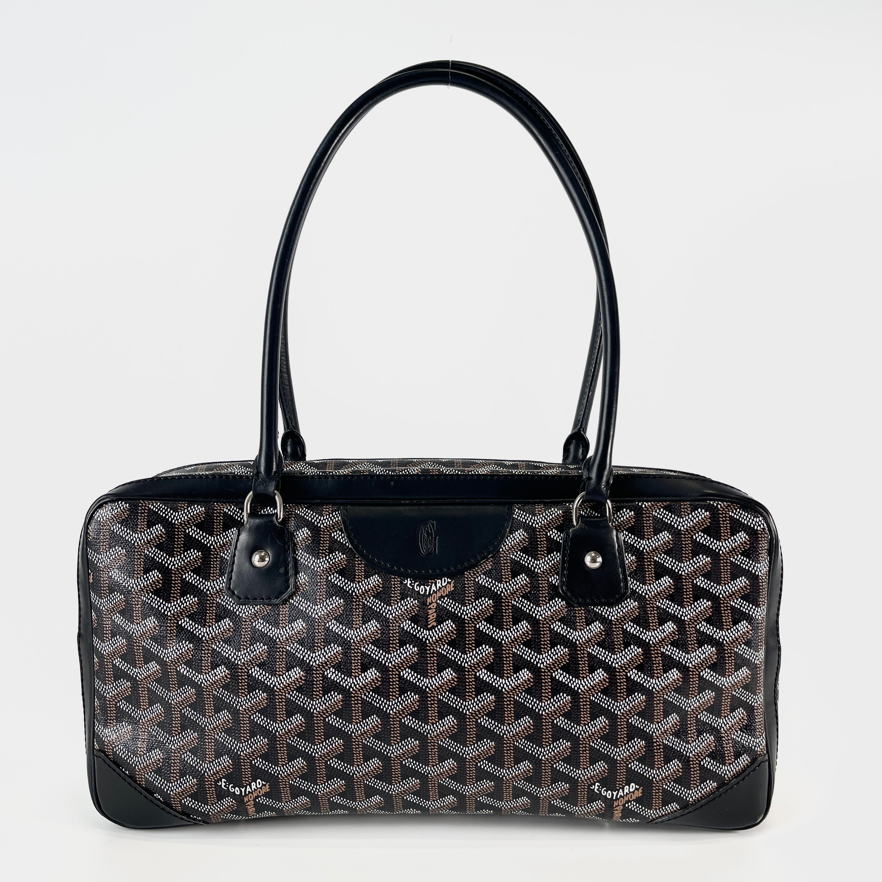 GOYARD Vendome Mini Black Goyardine Chevron Boston Bag