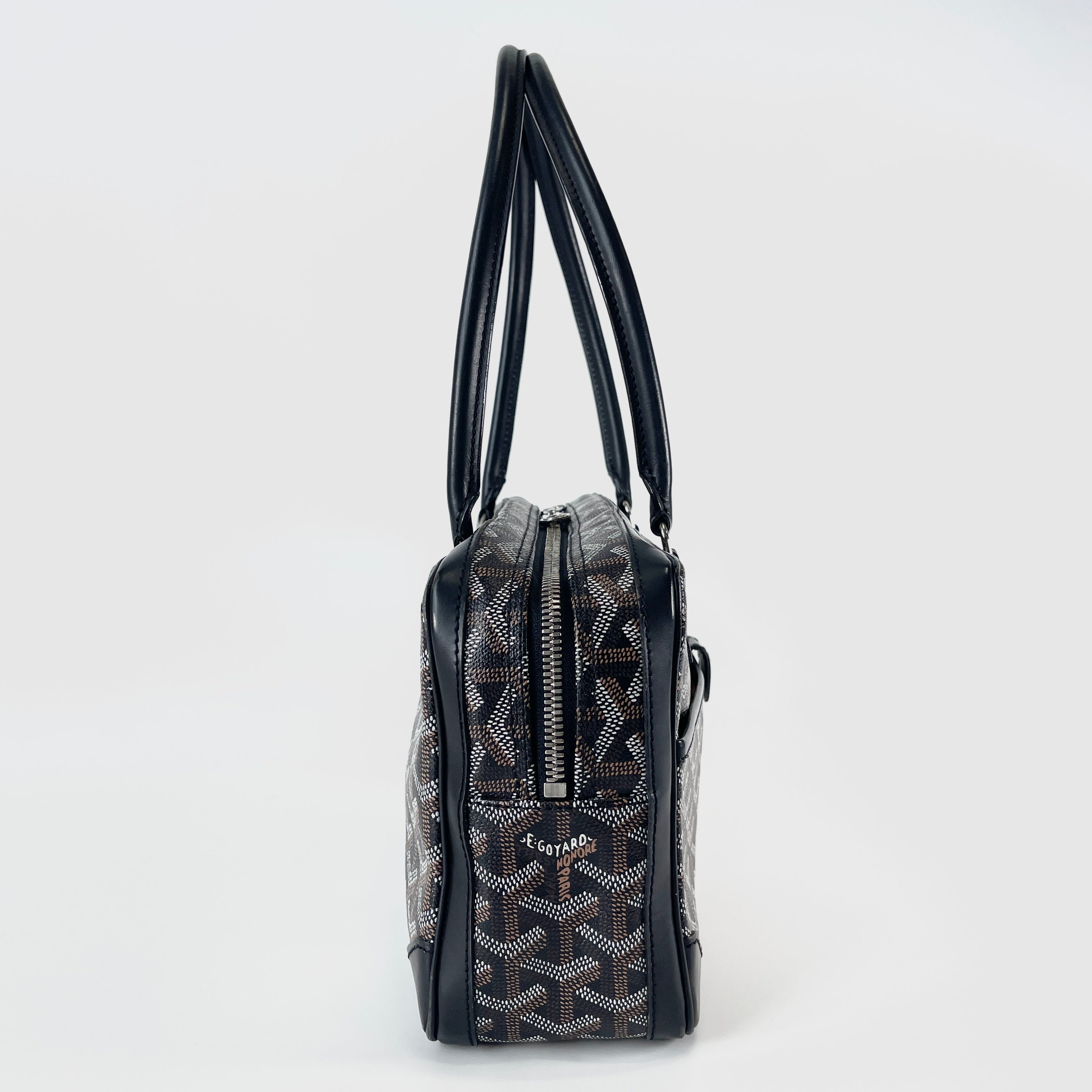 GOYARD Vendome Mini Black Goyardine Chevron Boston Bag