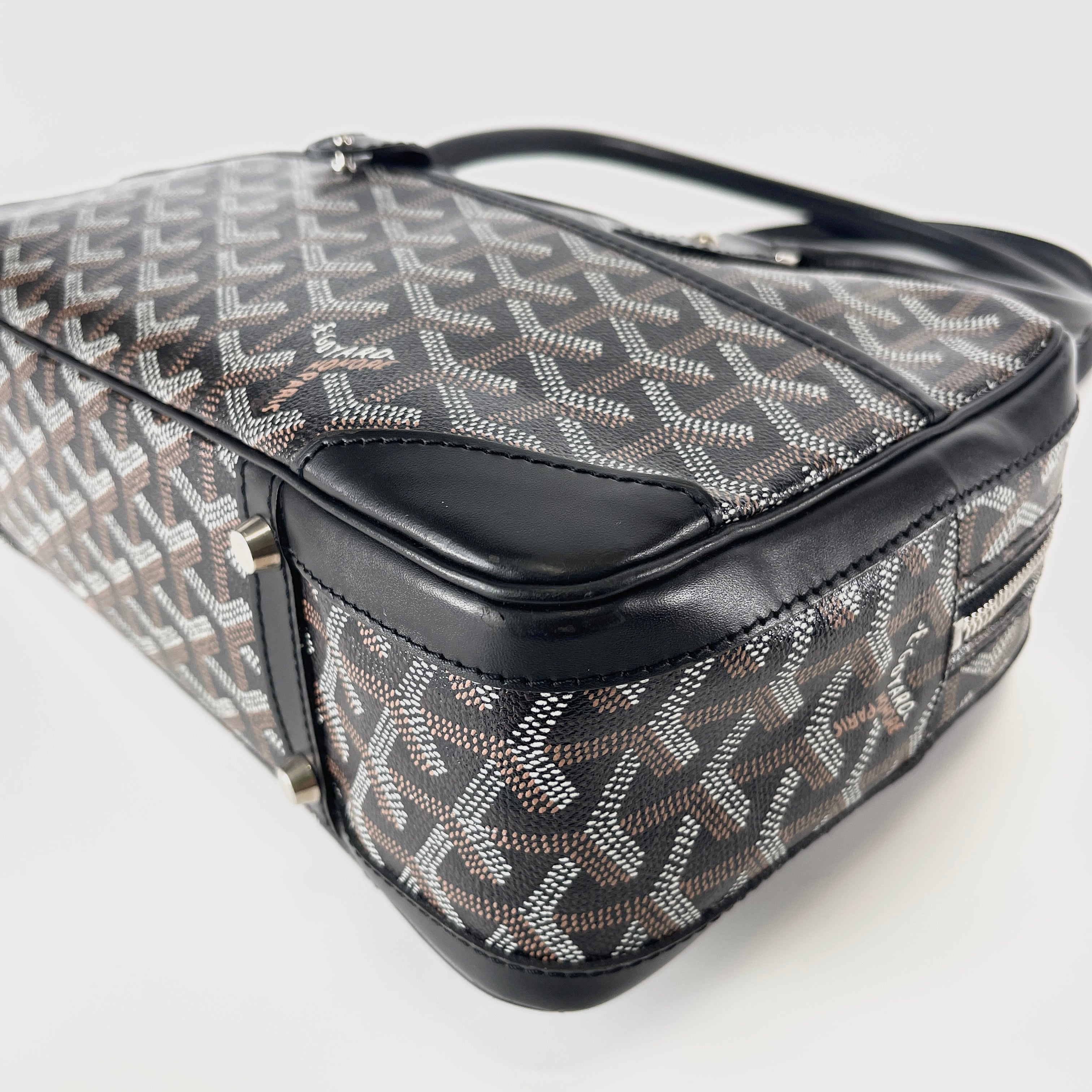 GOYARD Vendome Mini Black Goyardine Chevron Boston Bag