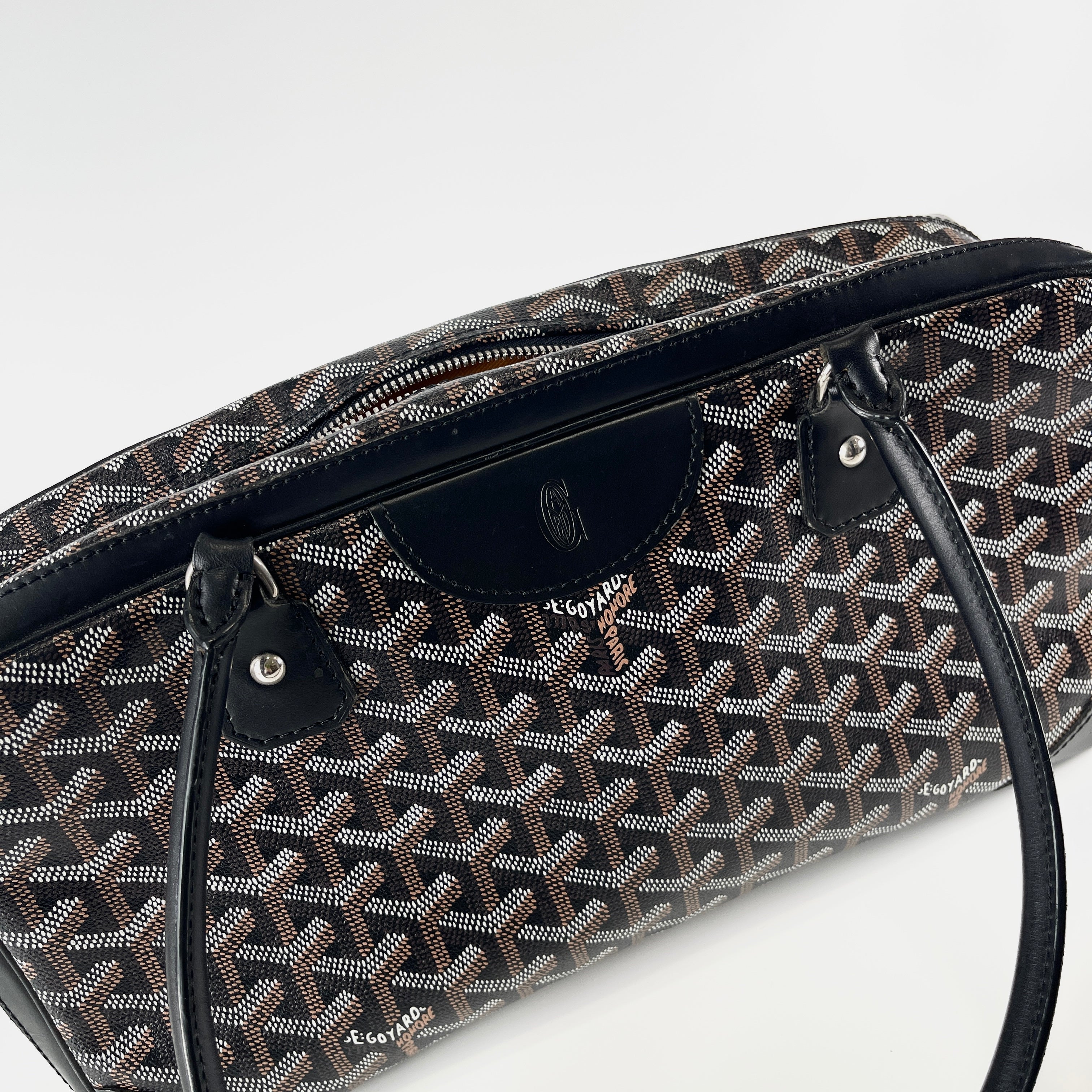 GOYARD Vendome Mini Black Goyardine Chevron Boston Bag