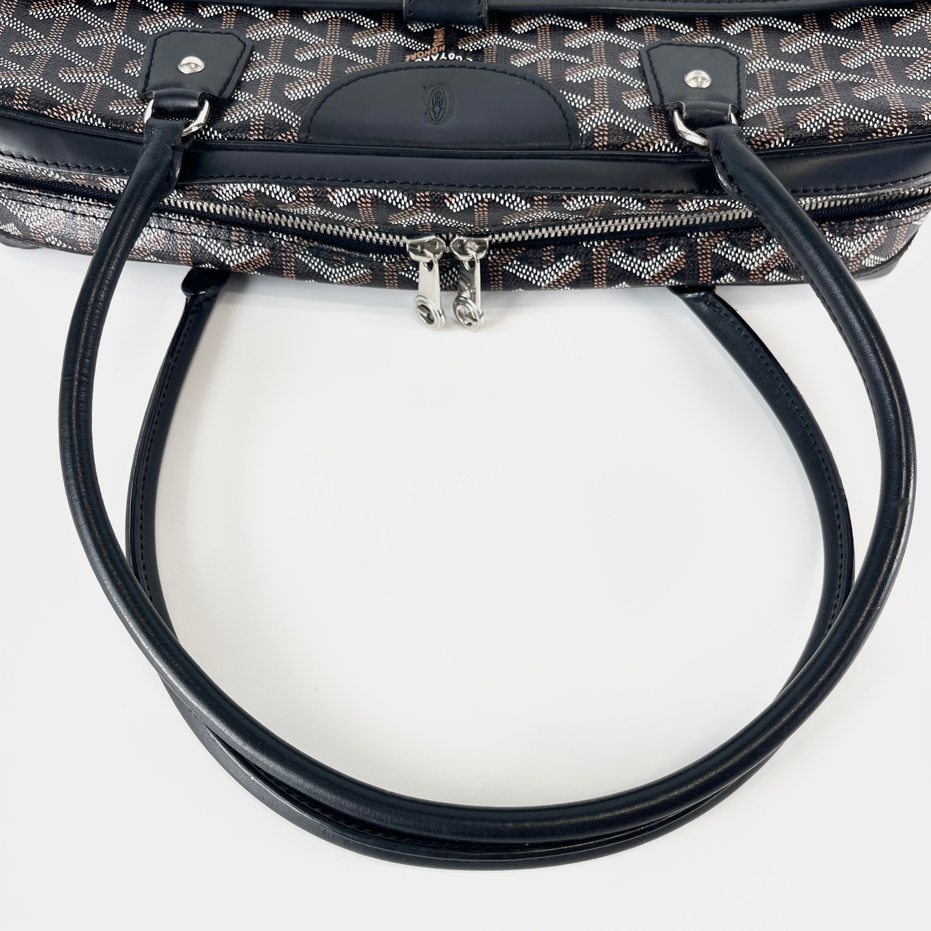 GOYARD Vendome Mini Black Goyardine Chevron Boston Bag