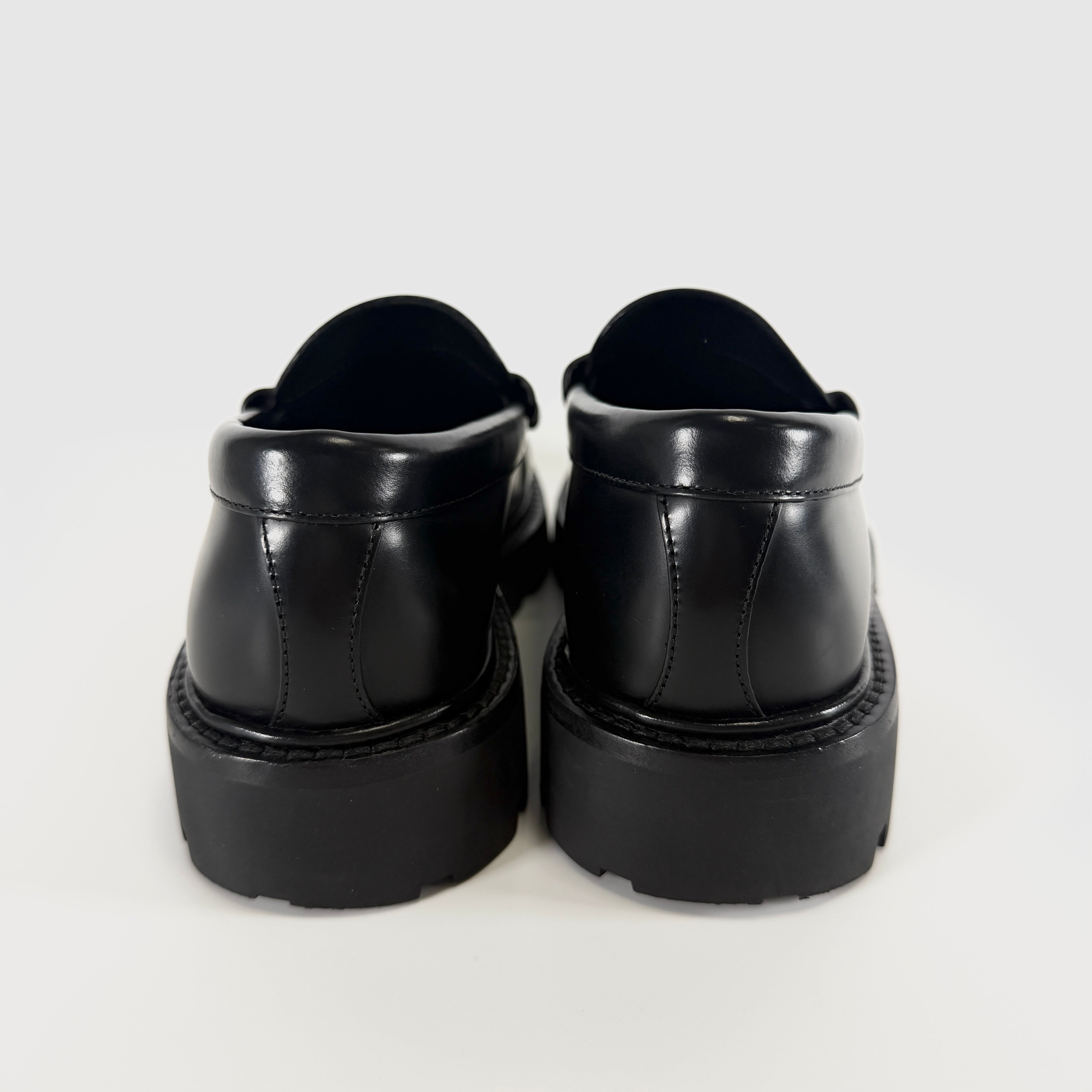 2604 secondhand CELINE Galle De leather Loafers 36 Women's black DE1202 Triomphe chain fringe rubber insole