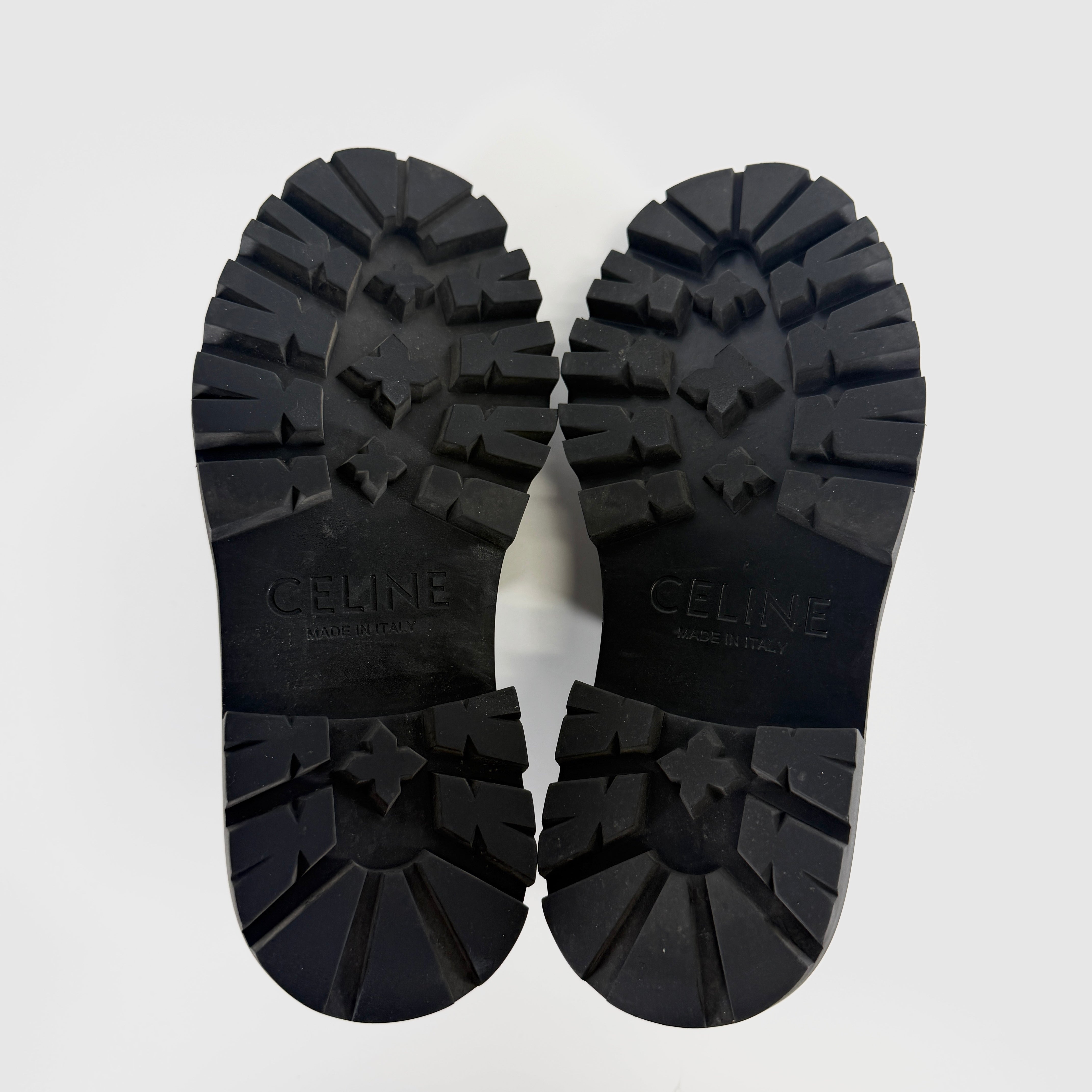 2604 secondhand CELINE Galle De leather Loafers 36 Women's black DE1202 Triomphe chain fringe rubber insole