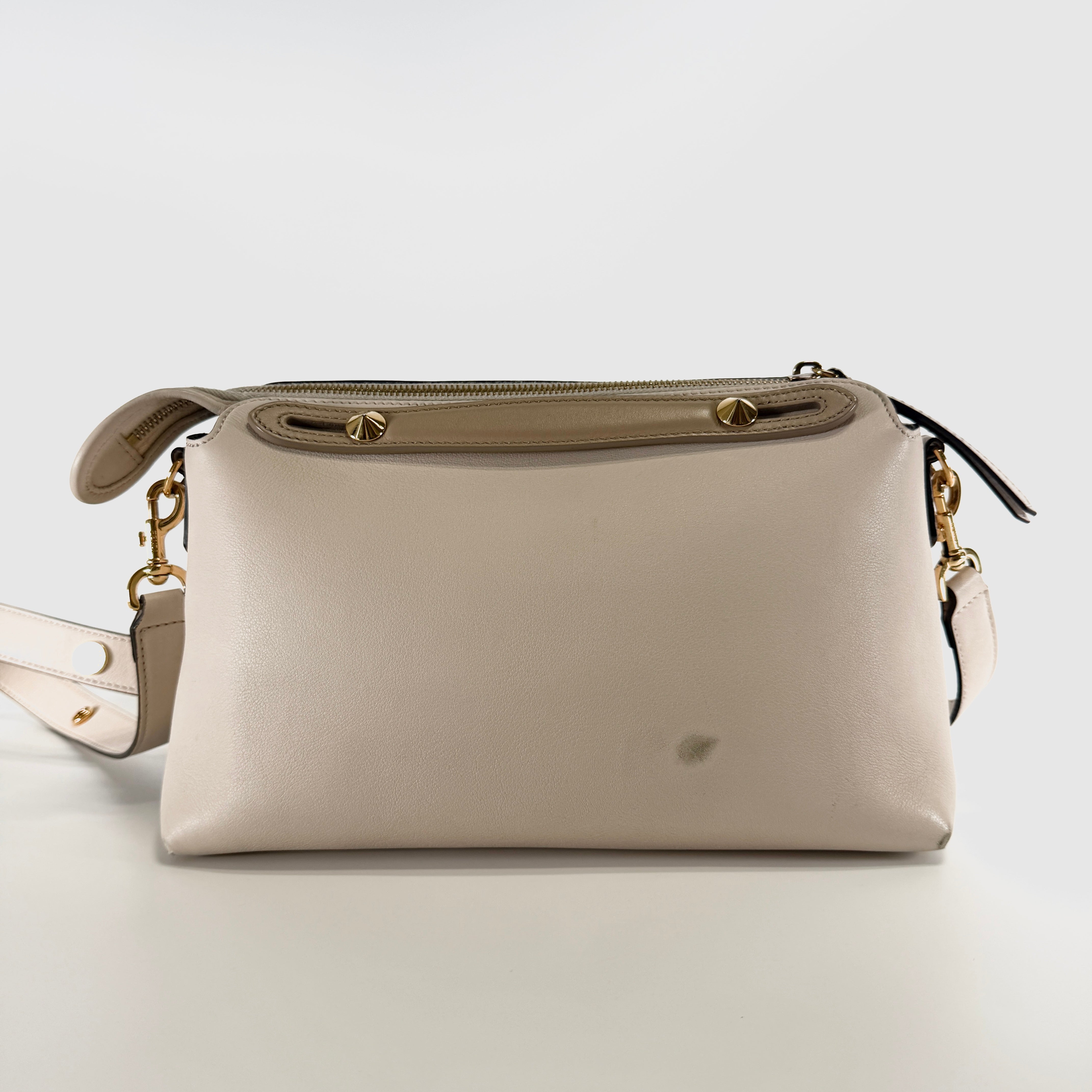2605 secondhand FENDI By the Way medium leather × studs 2WAY hand bag beige black 8BL124