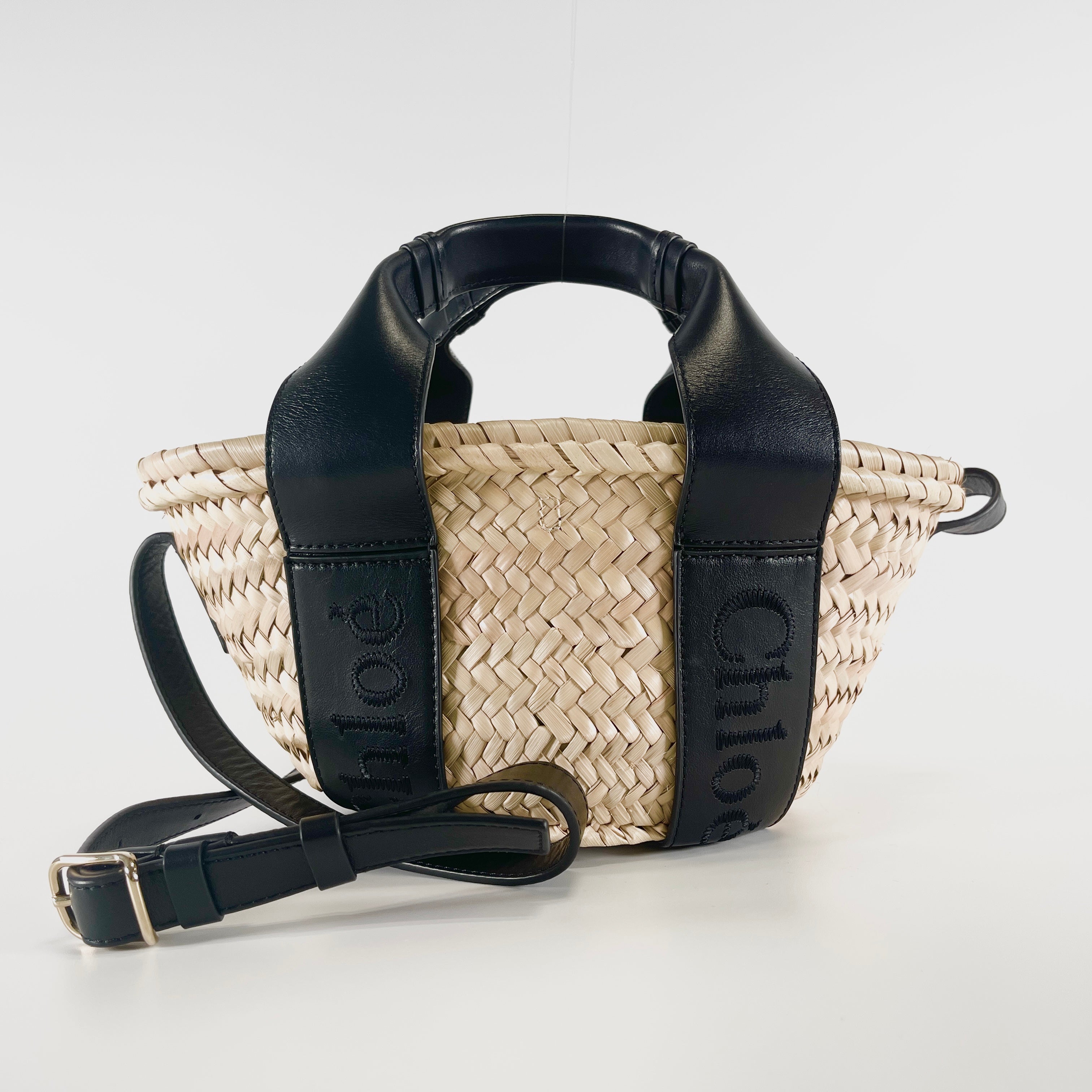 2604 secondhand Chloe basket bag 2WAY straw black