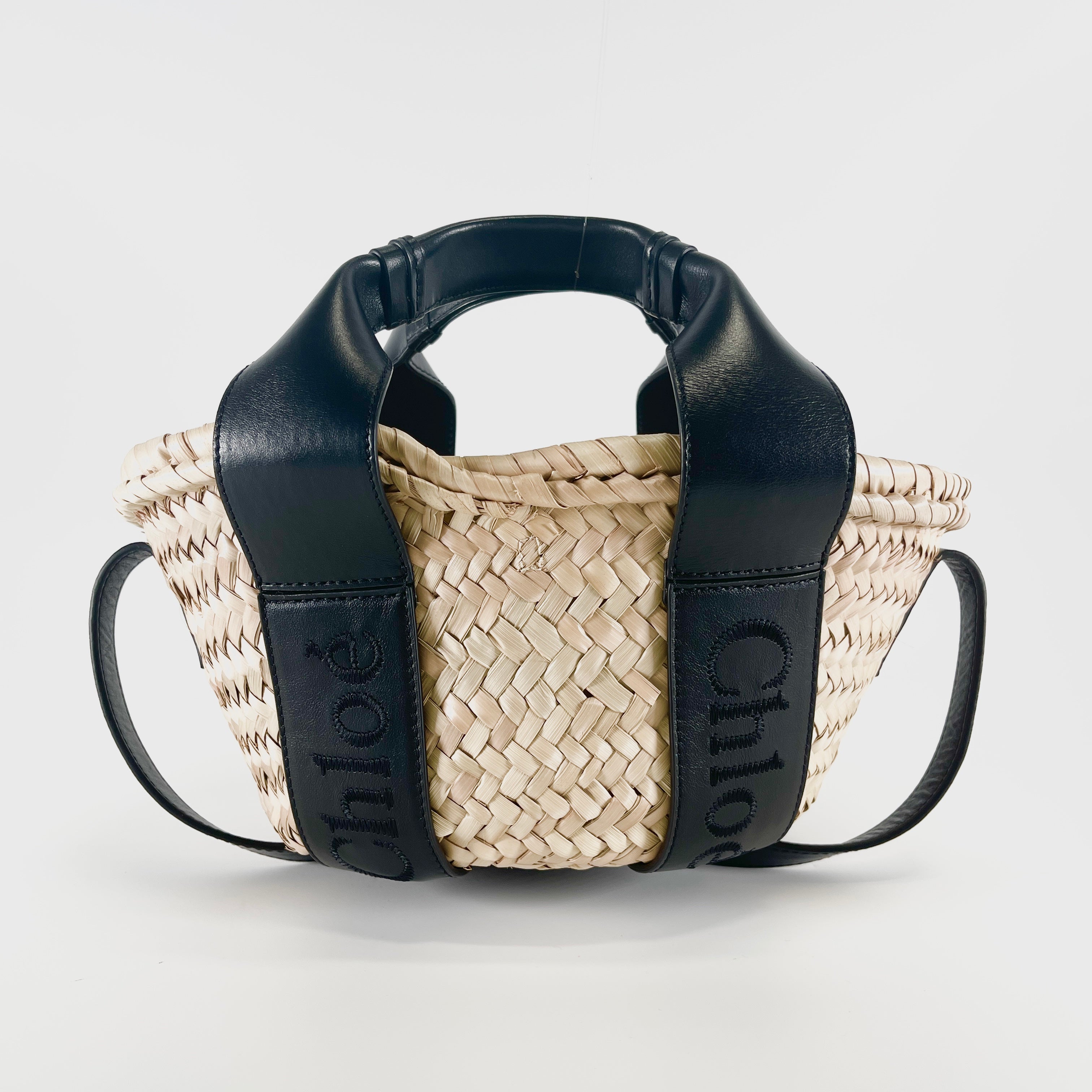 2604 secondhand Chloe basket bag 2WAY straw black
