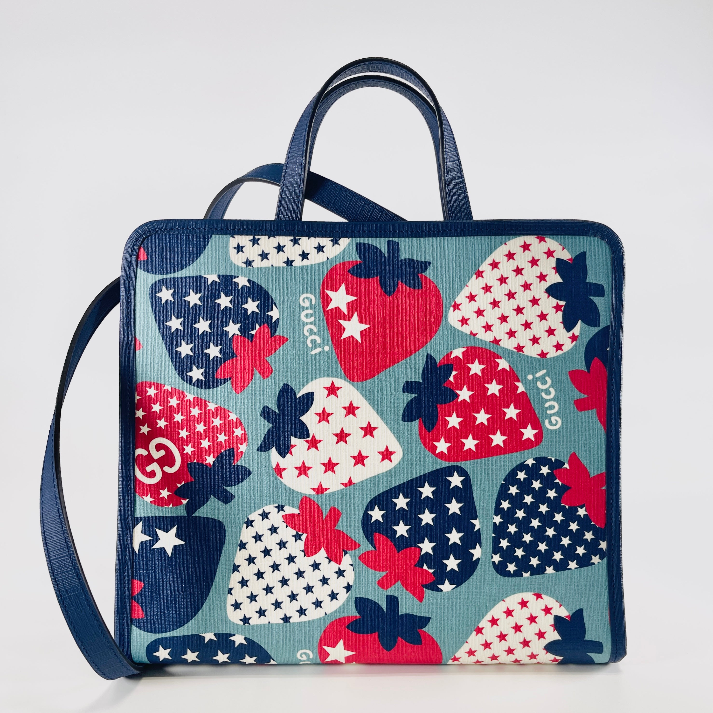 2602 secondhand GUCCI Children's 2WAY Tote blue PVC× leather 630542 520981