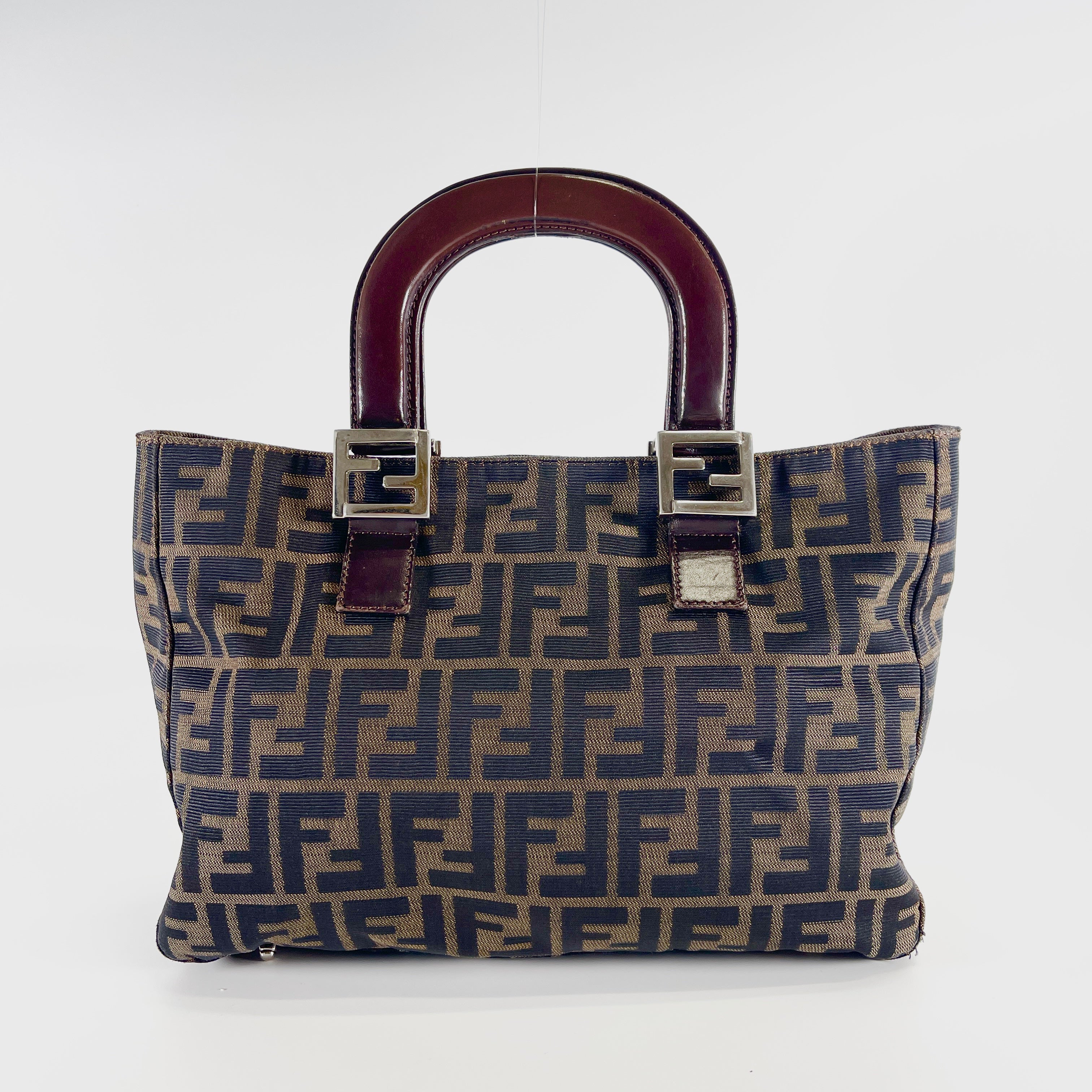 FENDI Zucca FF Logo Canvas Handbag Brown