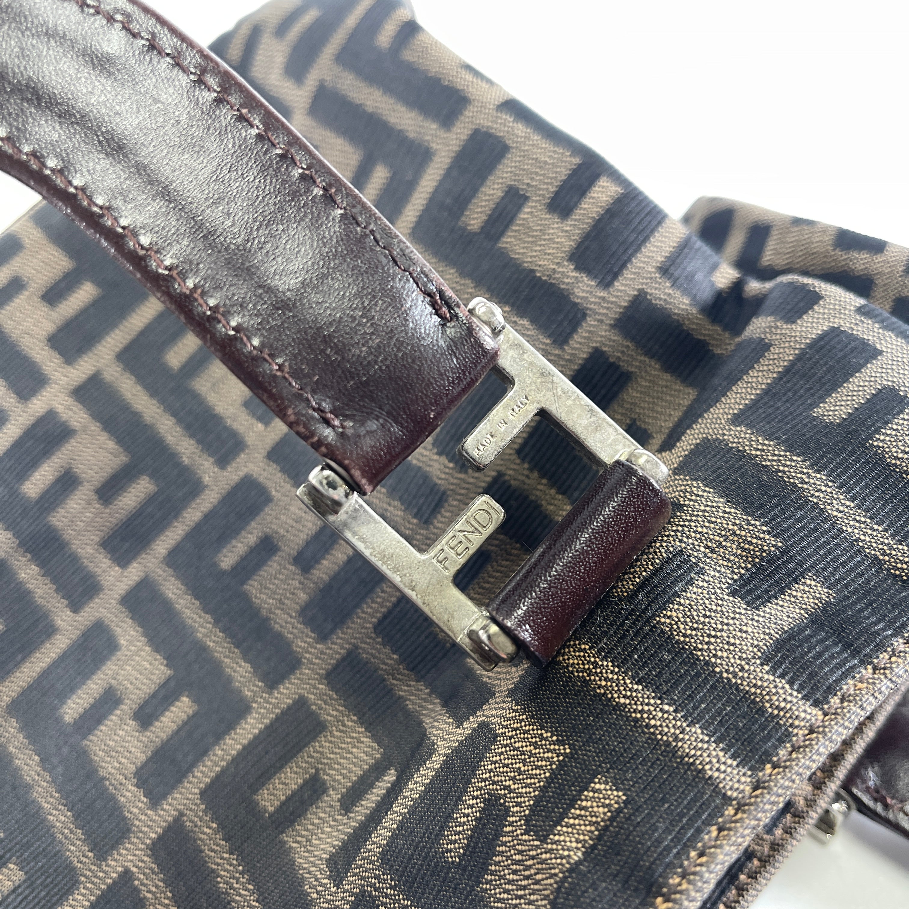 FENDI Zucca FF Logo Canvas Handbag Brown