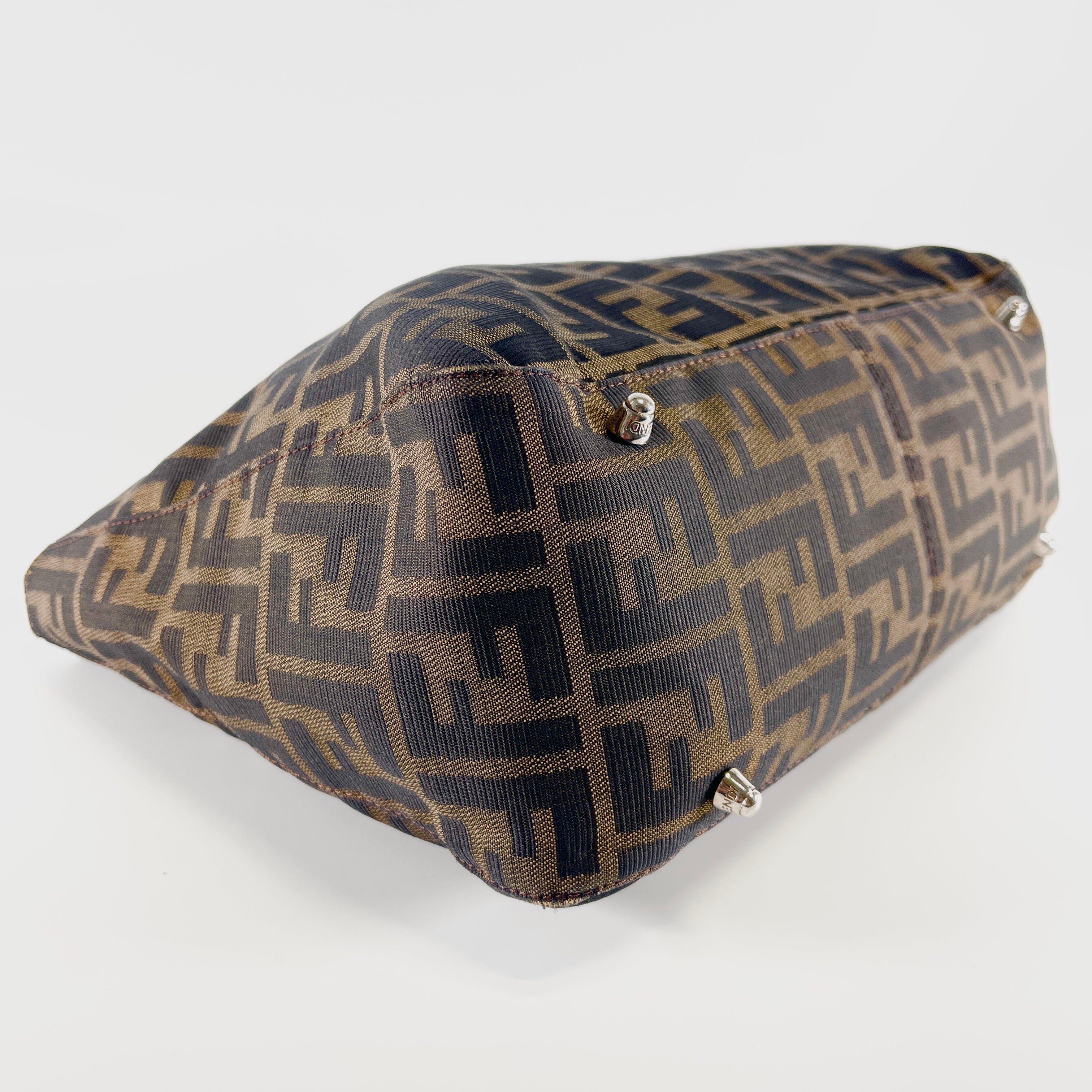 FENDI Zucca FF Logo Canvas Handbag Brown