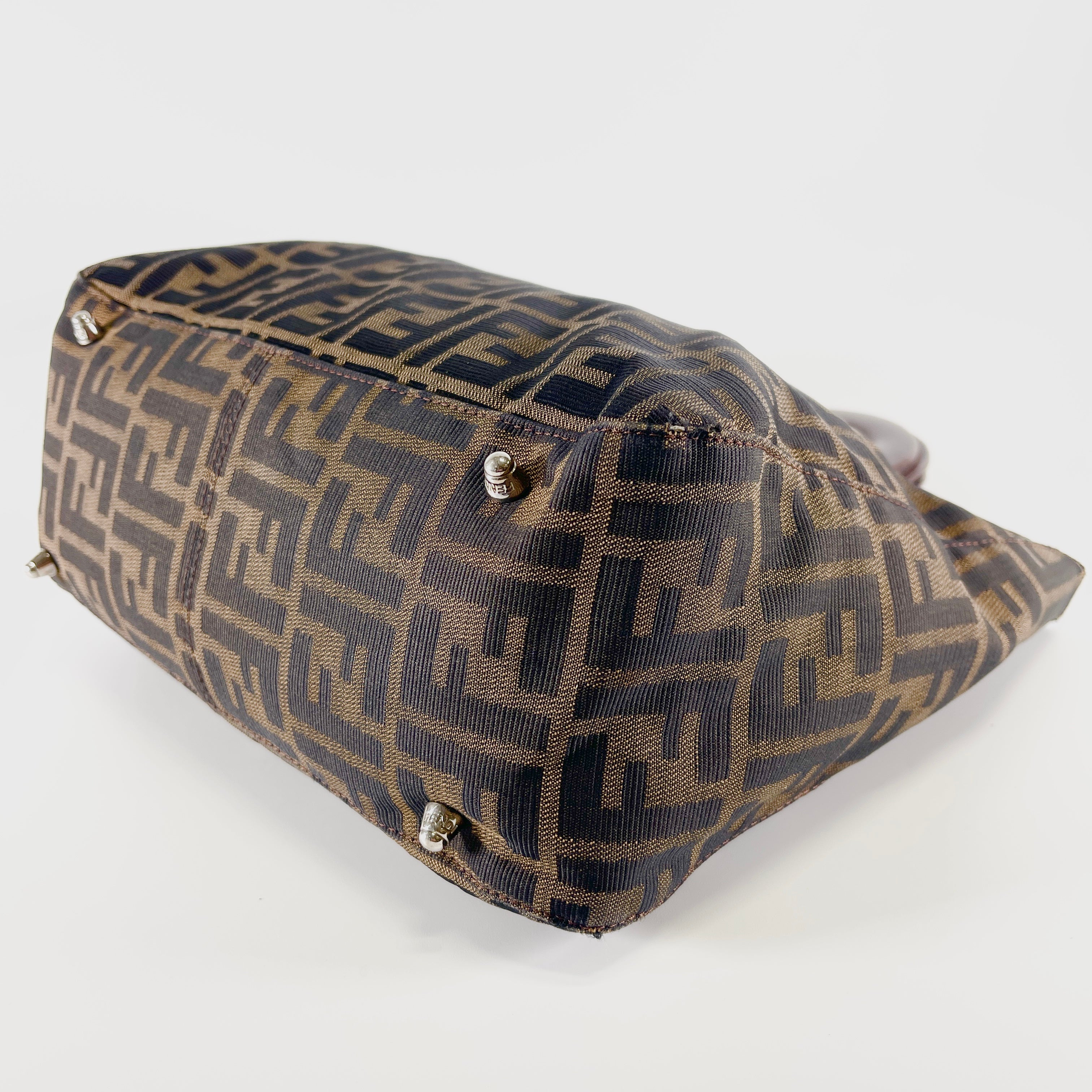 FENDI Zucca FF Logo Canvas Handbag Brown