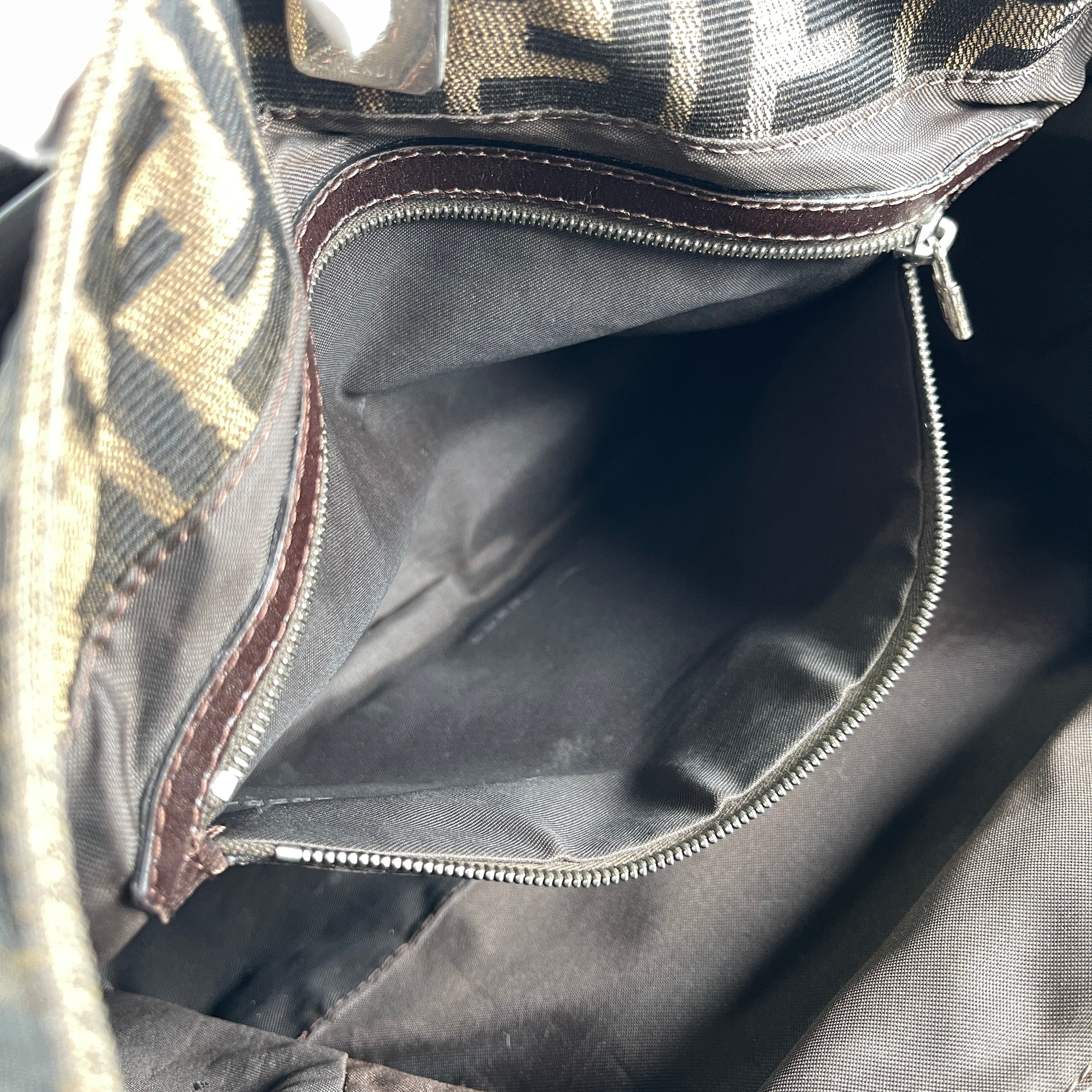 FENDI Zucca FF Logo Canvas Handbag Brown