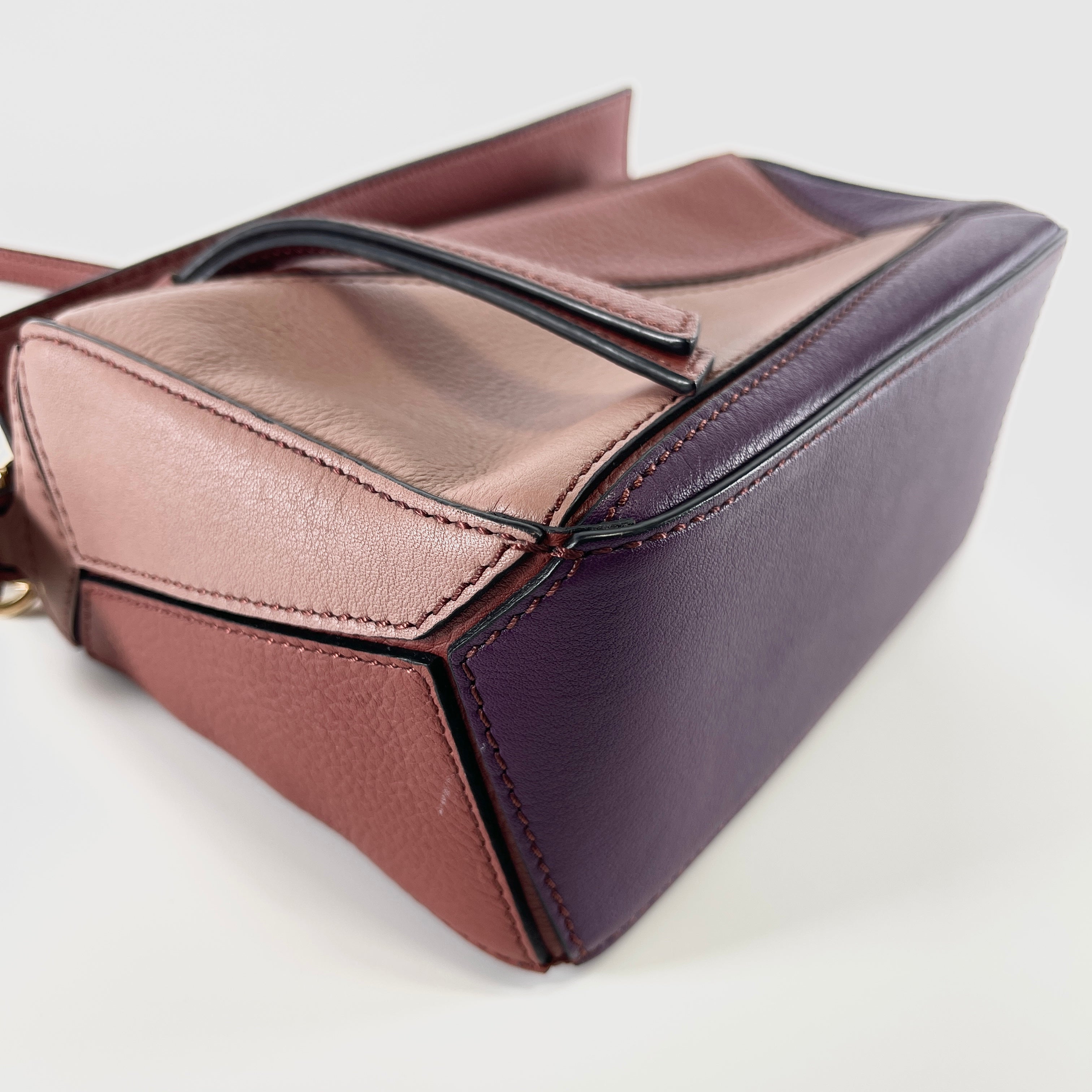 2605 secondhand LOEWE mini Puzzle bag leather 2WAY hand bag Brown × purple