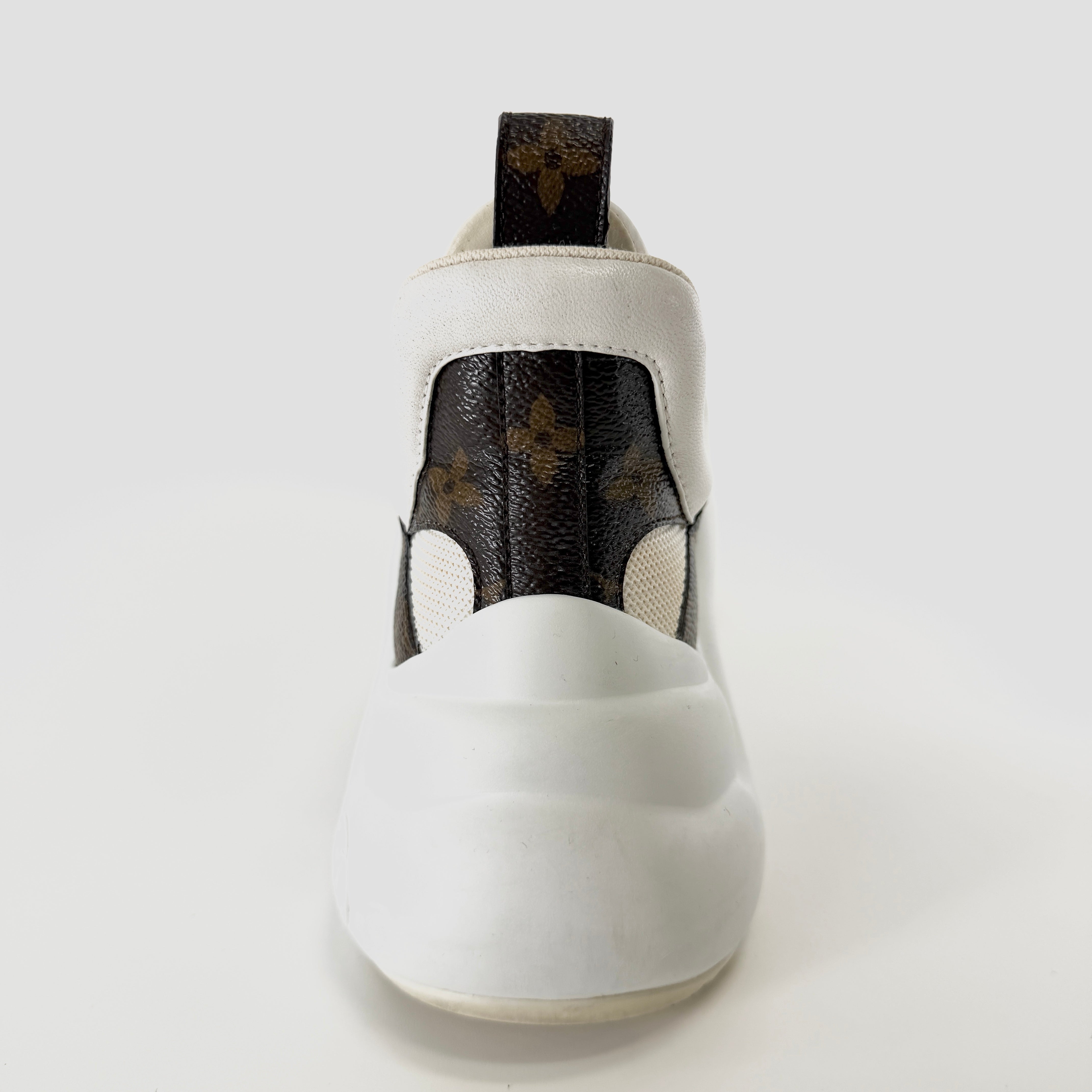 2607 secondhand LV Light line 21 year leather × fabric sneakers 36 Women's Brown white CL0211 Monogram mesh