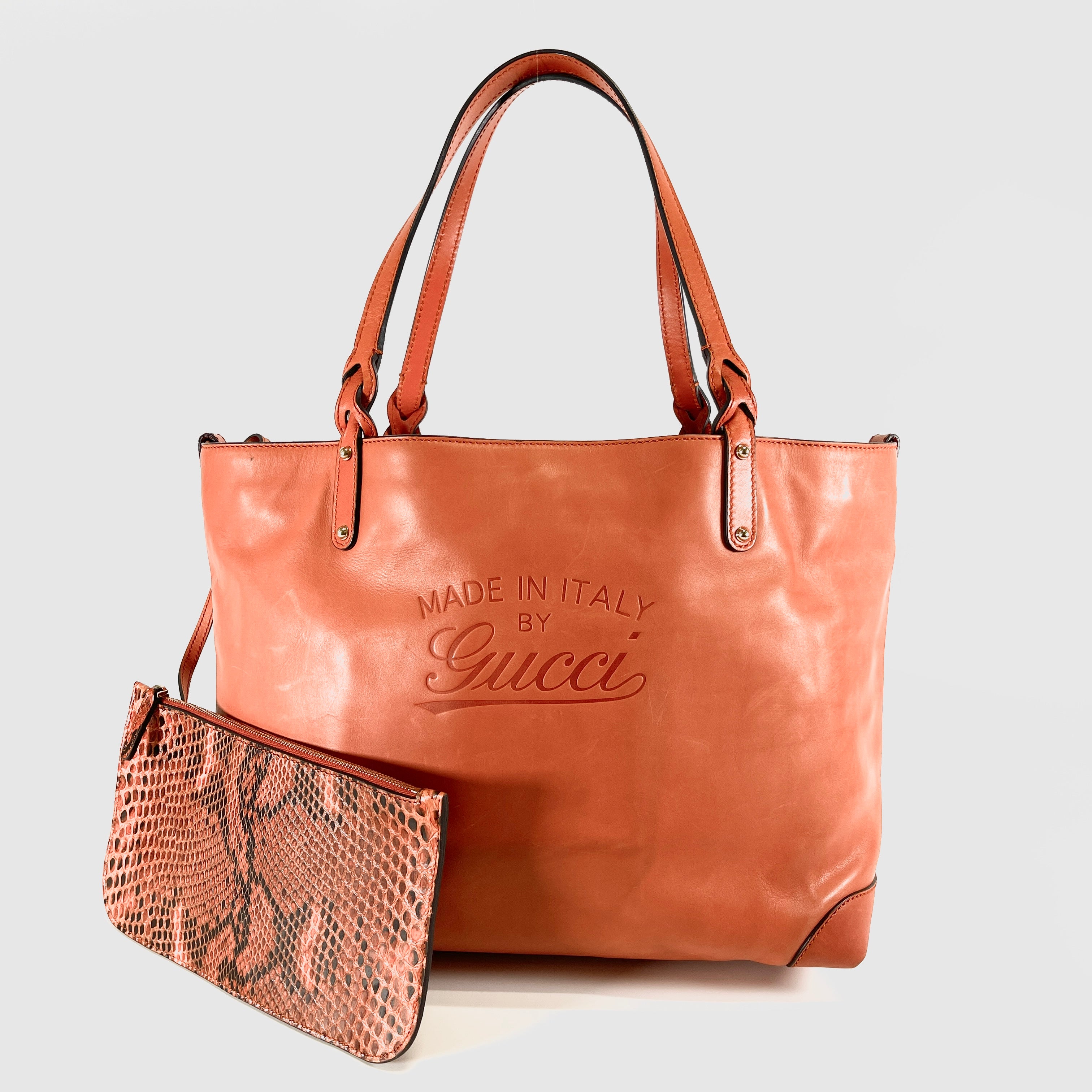 2605 secondhand GUCCI leather Tote Bag orange pouch card
