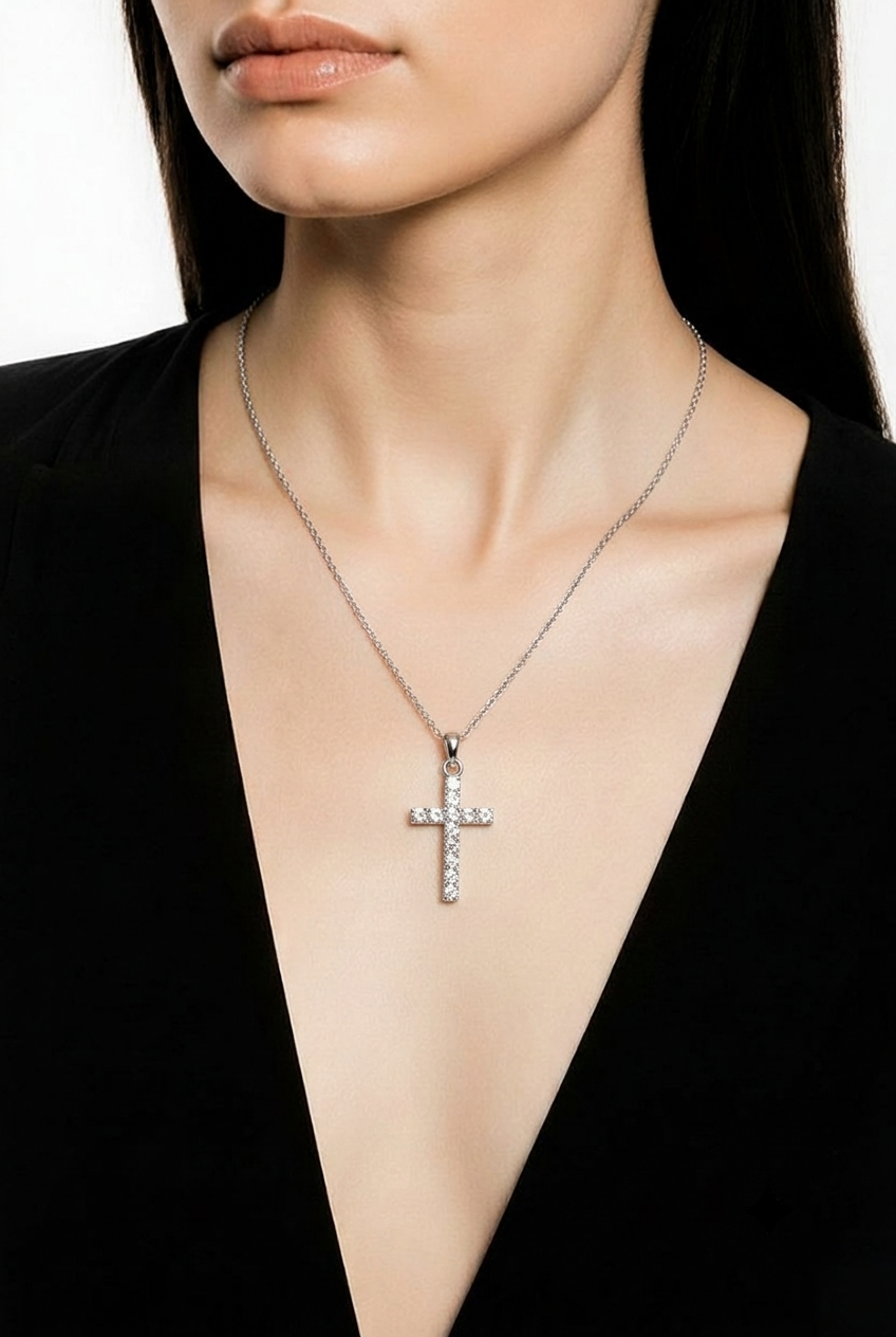 2605 secondhand K18WG cross necklace D0.22ct 2.6g 42㎝
