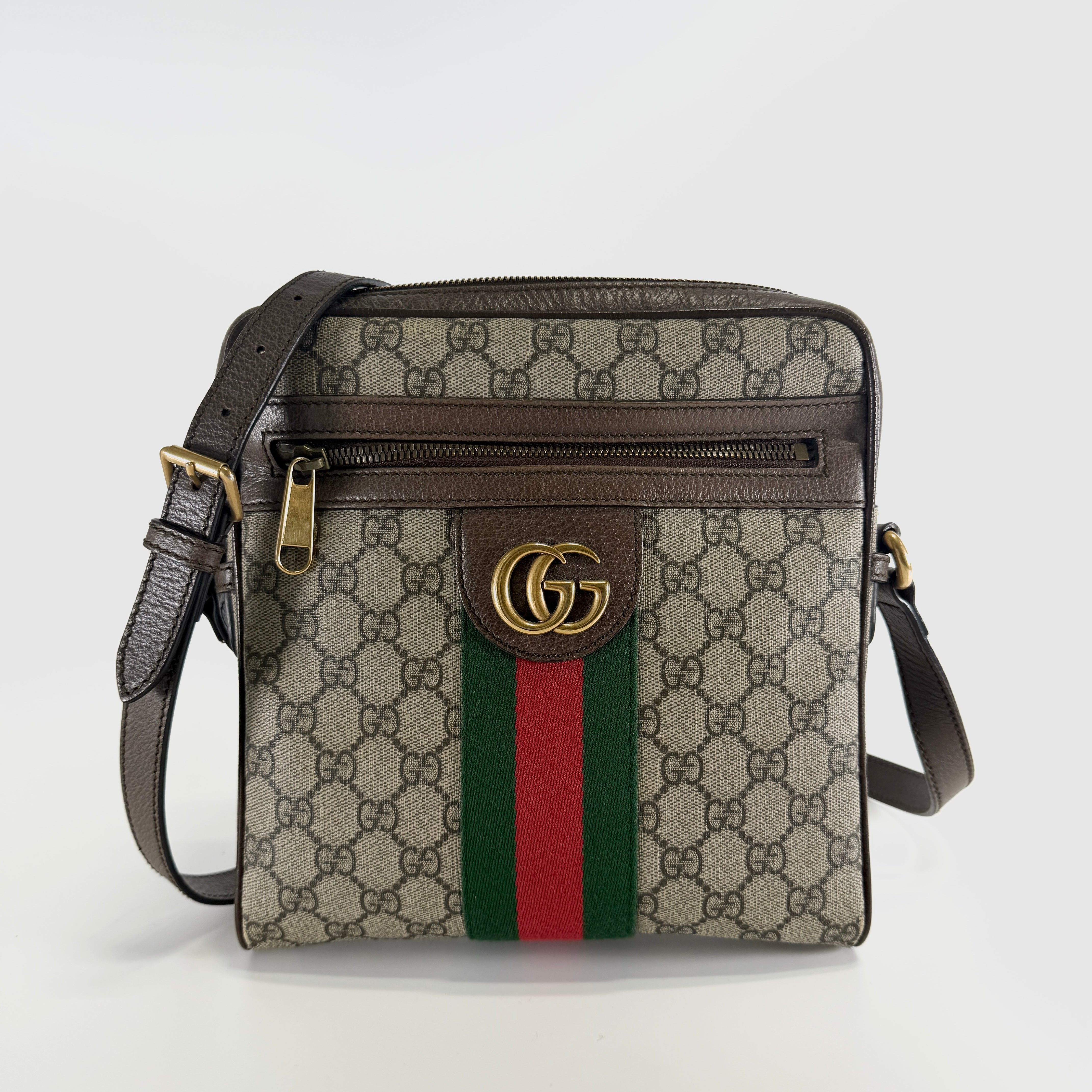 2607 secondhand GUCCI GG Supreme Ophidia PVC× leather Shoulder bag beige × Brown 547926