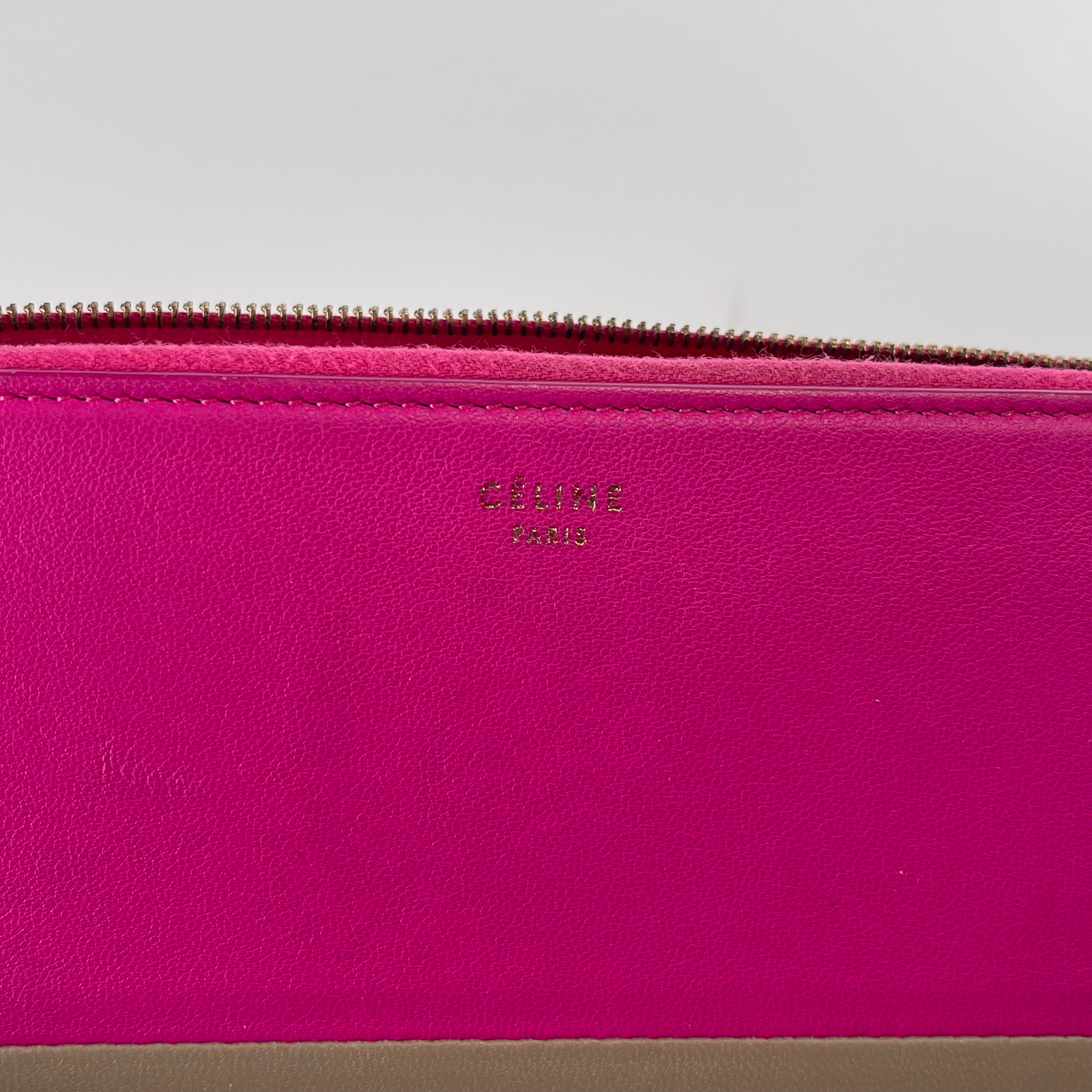 2605 secondhand CELINE leather Long Wallet pink Greige