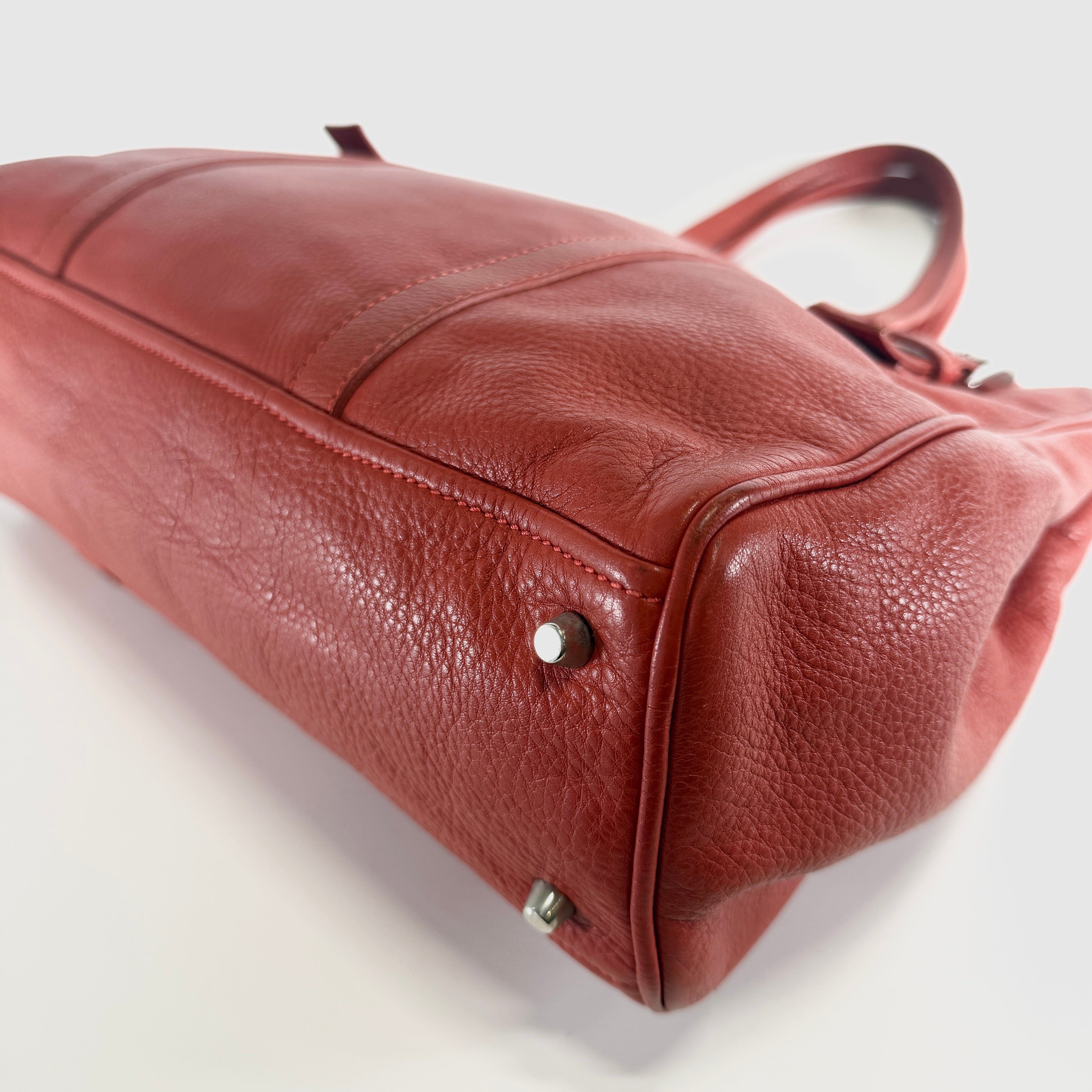 2607 secondhand PRADA leather Tote Bag orange