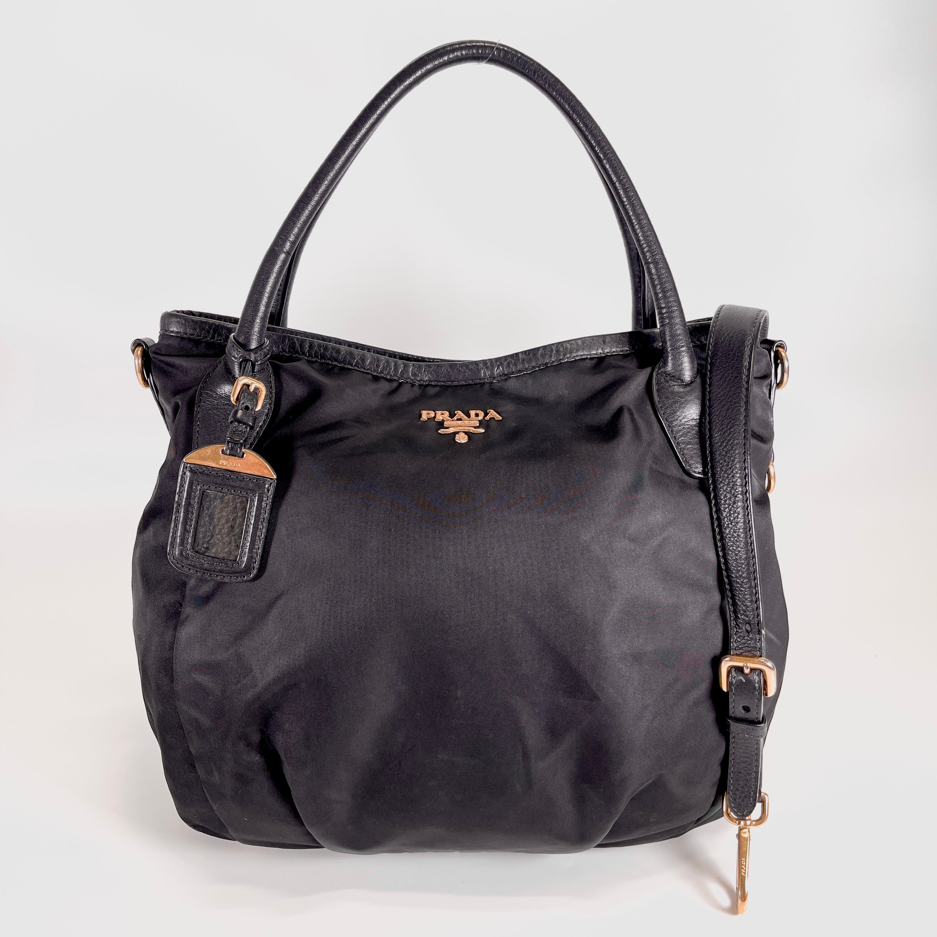 2604 secondhand PRADA 2WAY nylon Tote black × gold