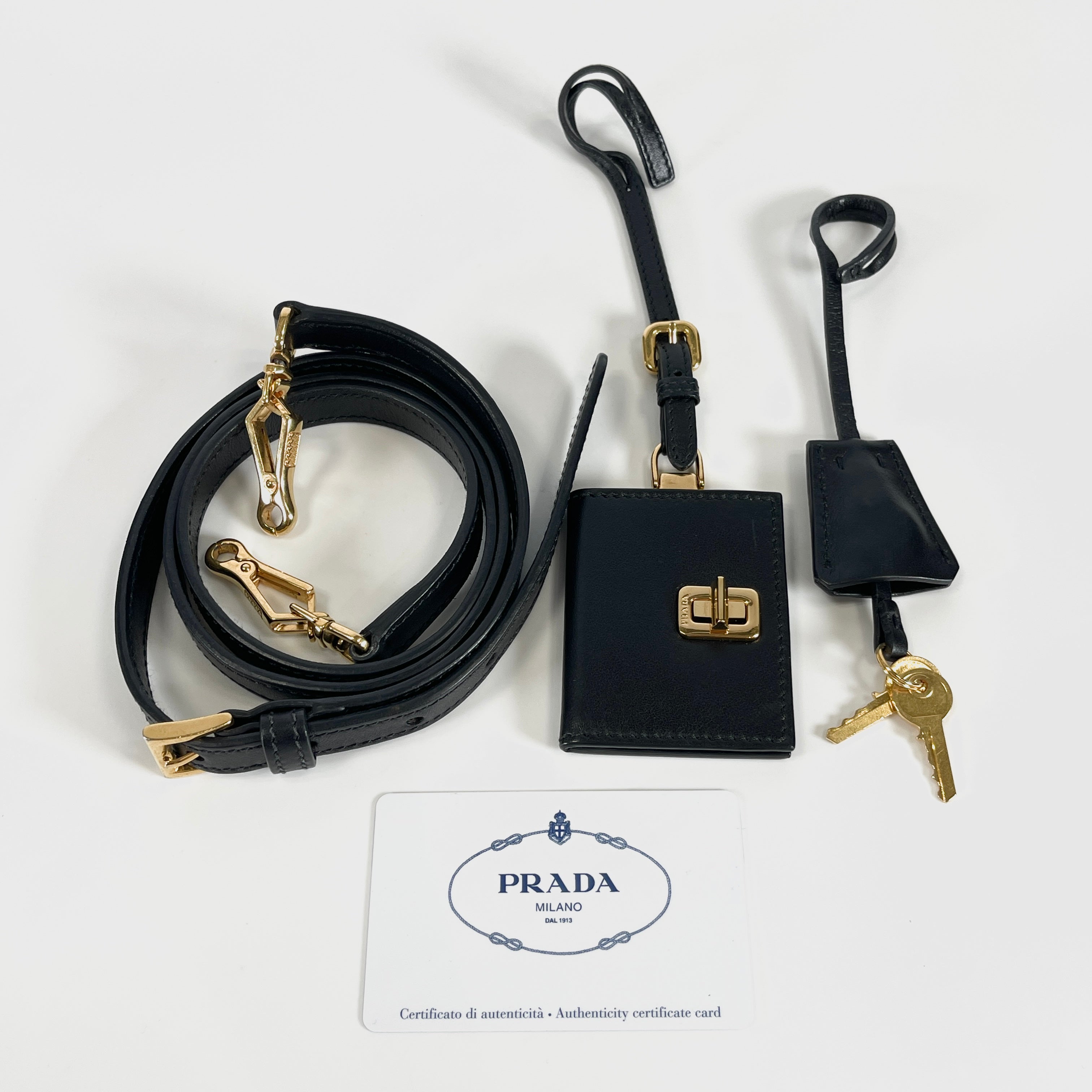 2604 secondhand PRADA hand bag gold Saffiano black gray