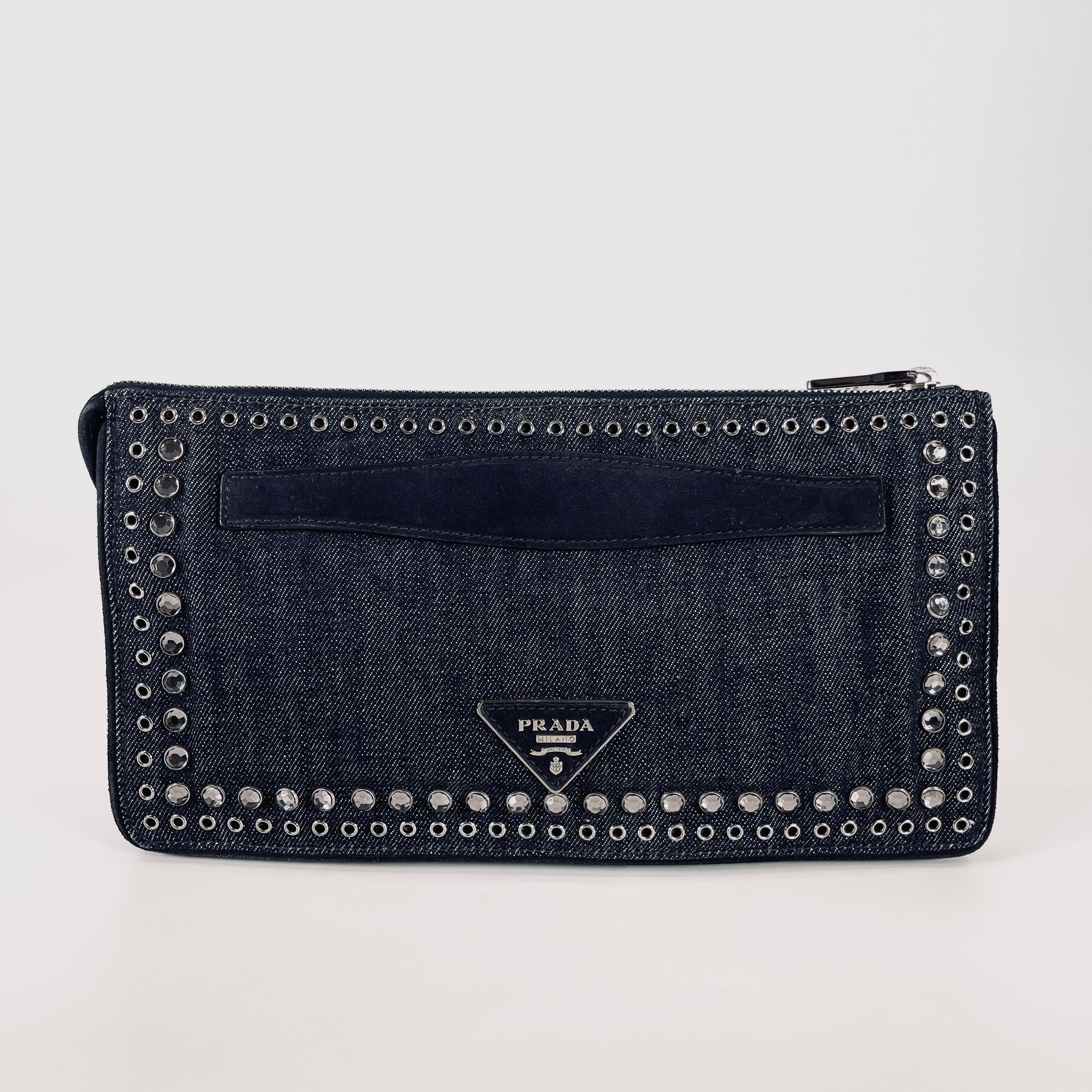2606 secondhand PRADA denim Clutch Bag